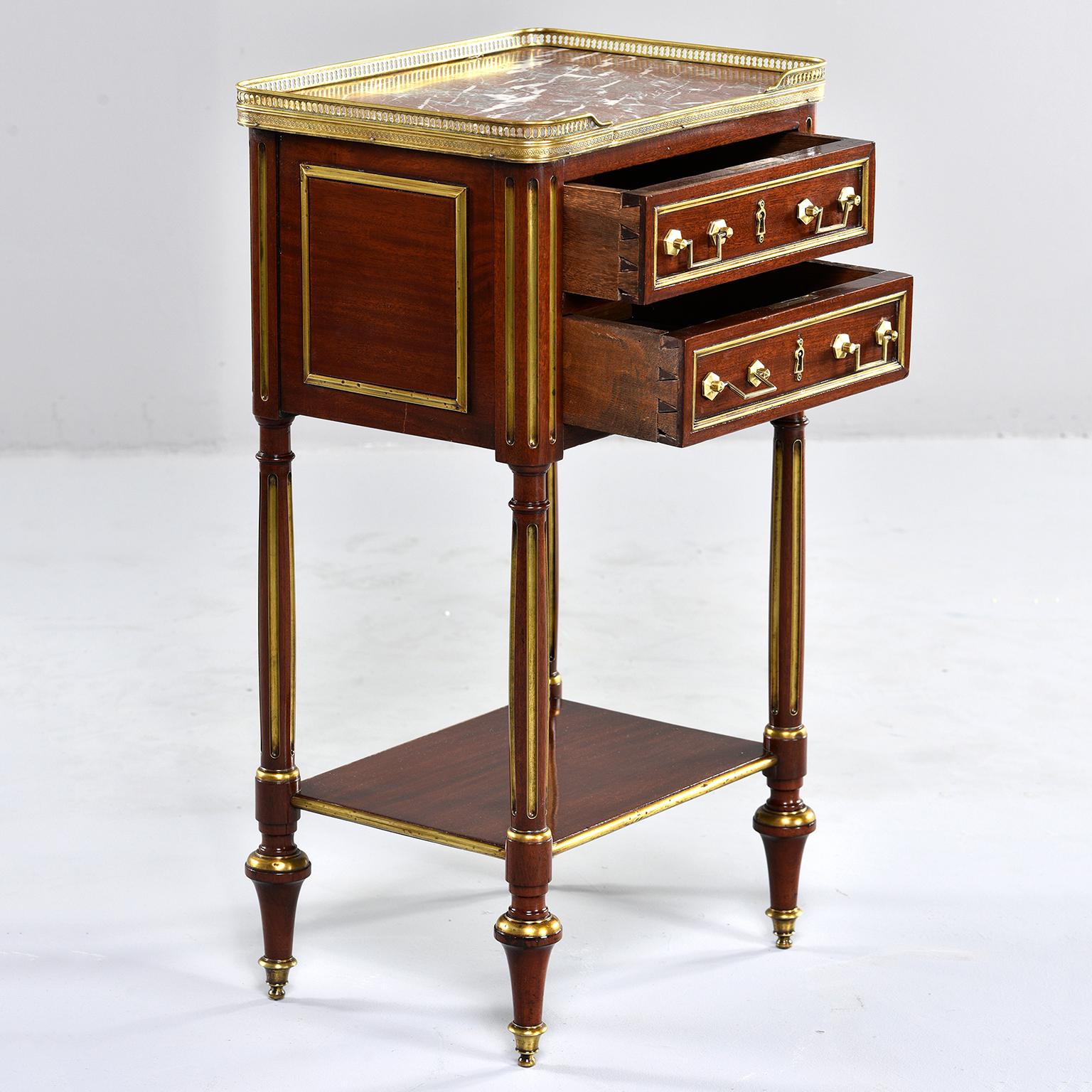 Louis XVI Style Mahogany Side Cabinet with Marble and Brass (Messing)