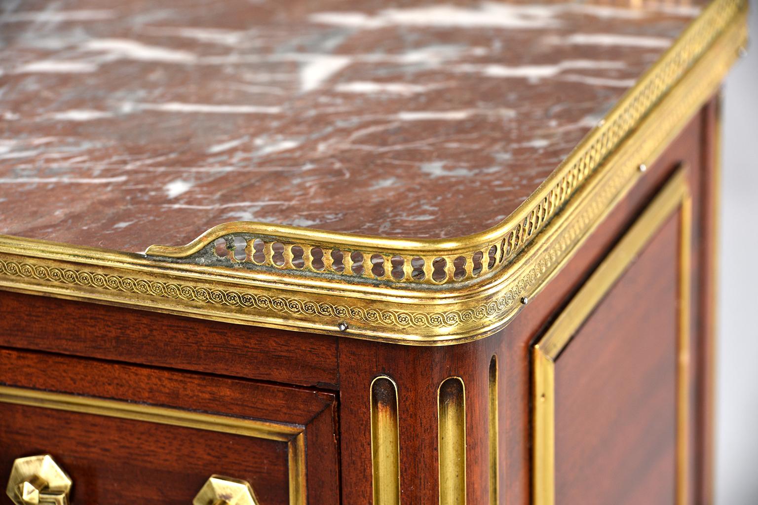 Louis XVI Style Mahogany Side Cabinet with Marble and Brass 1