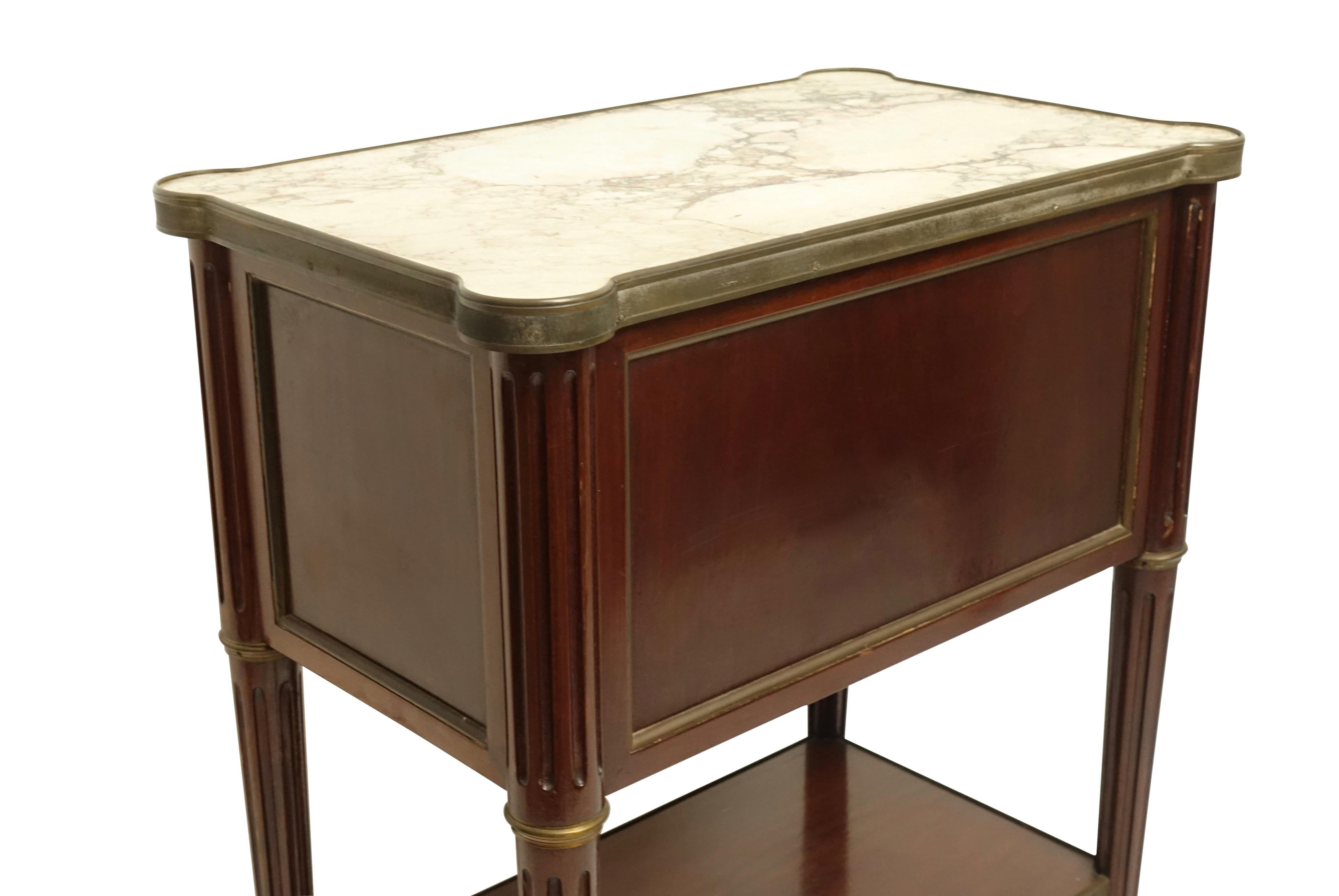 Brass Louis XVI Style Mahogany Side Table Cabinet, French, 1940s