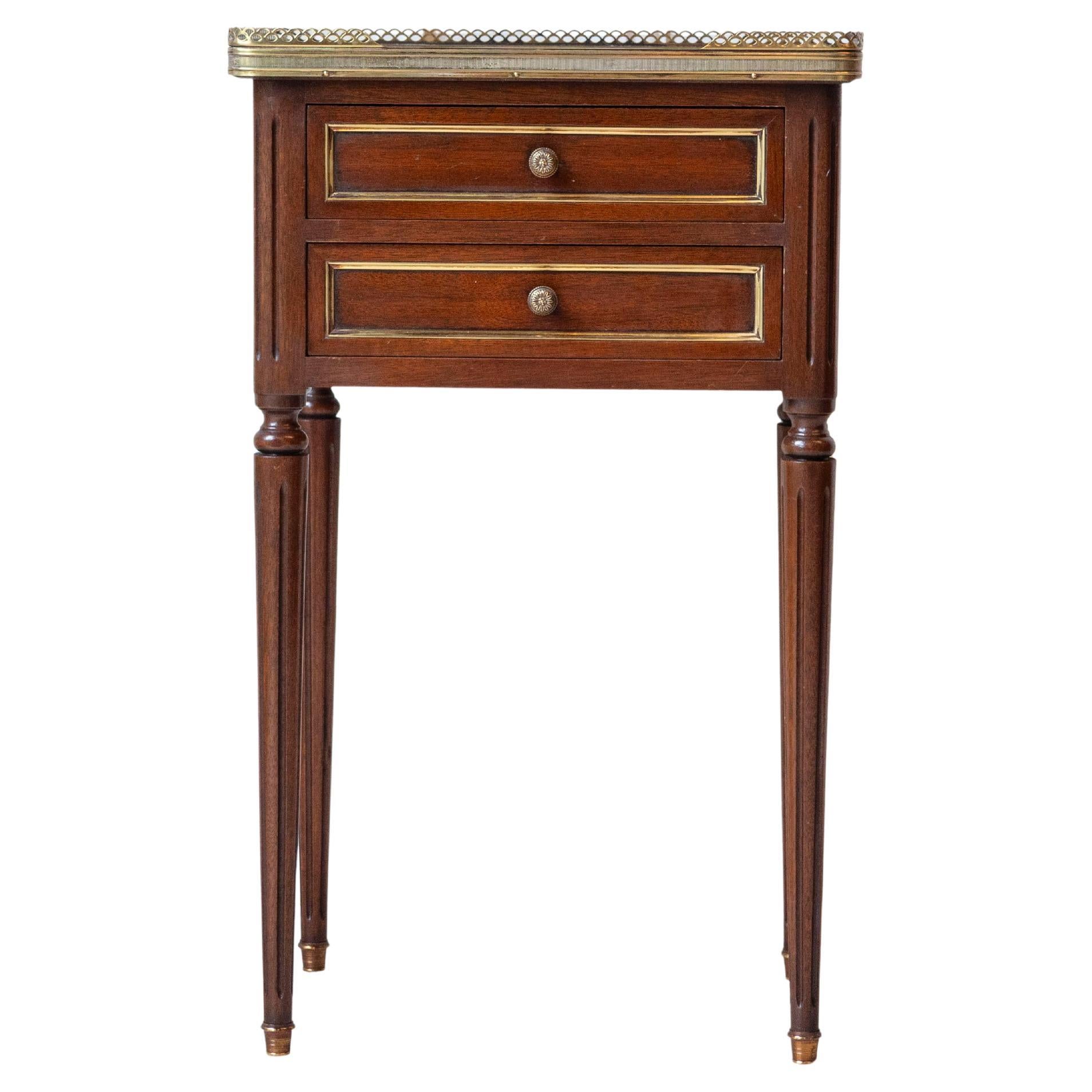 Louis XVI Style Mahogany Side Table with Marble Top and Brass Gallery, 20th Cent