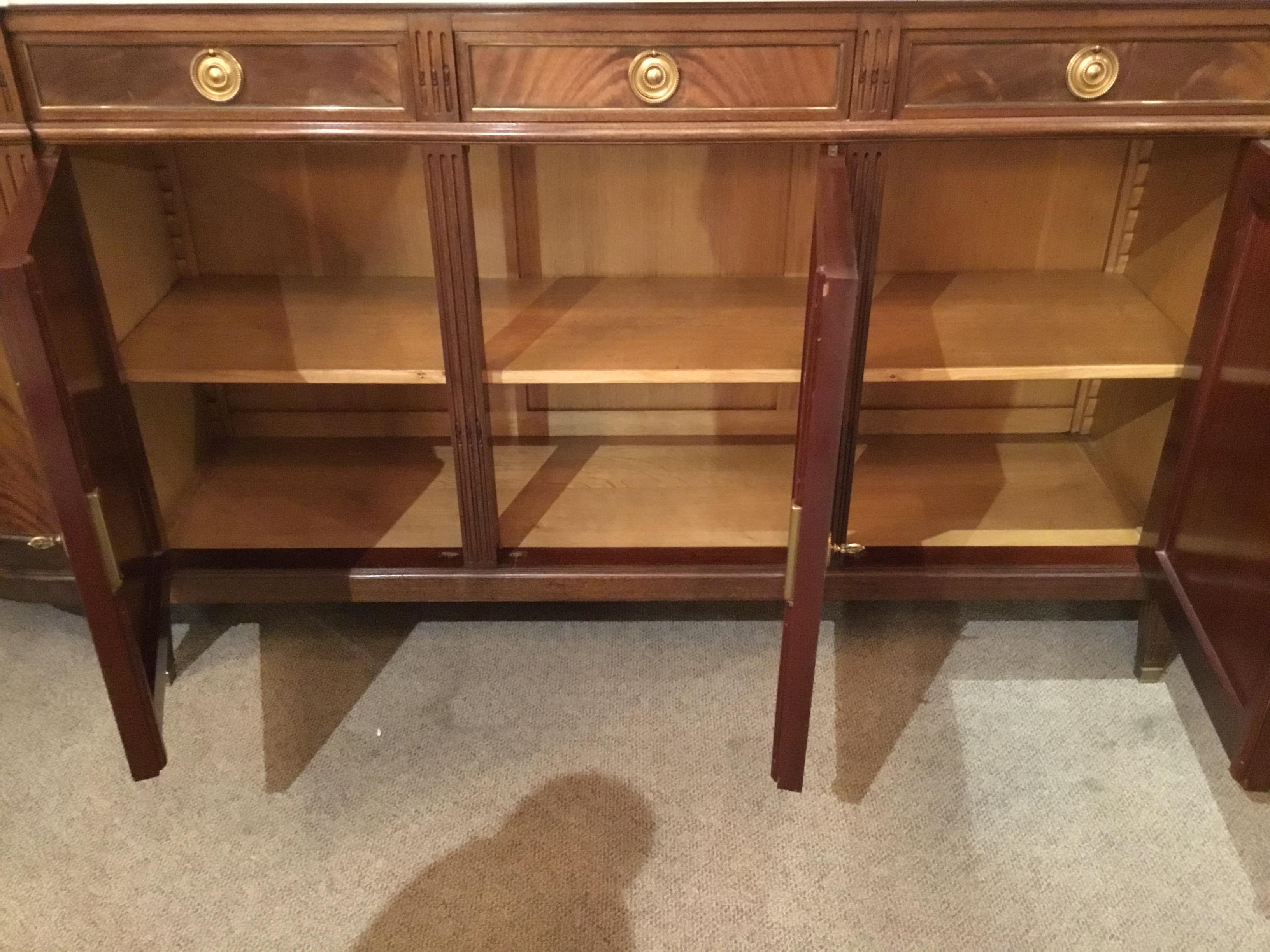 Louis XVI Style Mahogany Sideboard/Buffet with White Marble Top and Curved Side 1