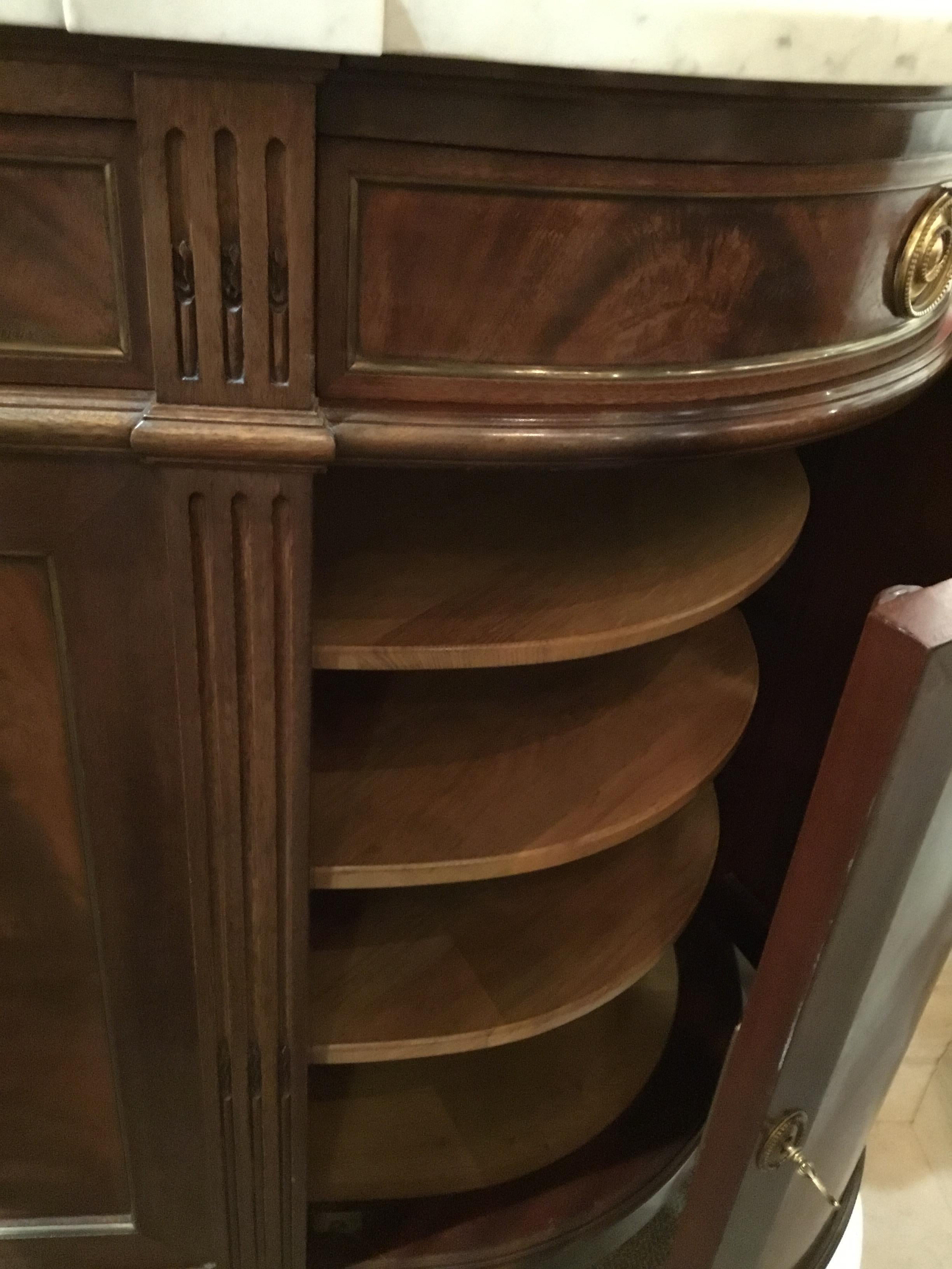 Louis XVI Style Mahogany Sideboard/Buffet with White Marble Top and Curved Side 2