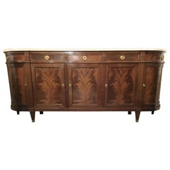 Antique Louis XVI Style Mahogany Sideboard/Buffet with White Marble Top and Curved Side