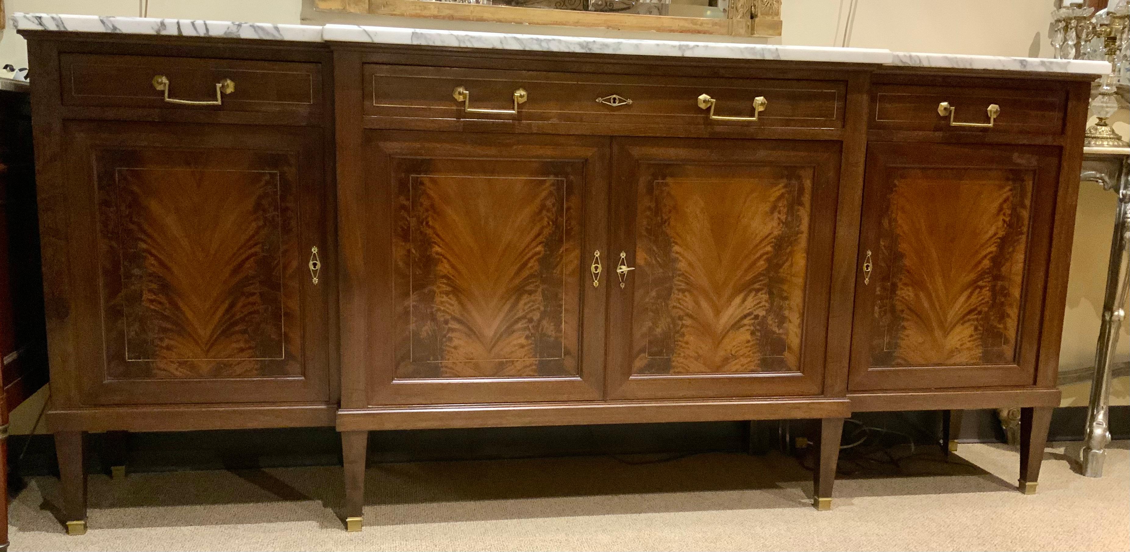Louis  XVI-Style mahogany sideboard/buffet with white marble top 3