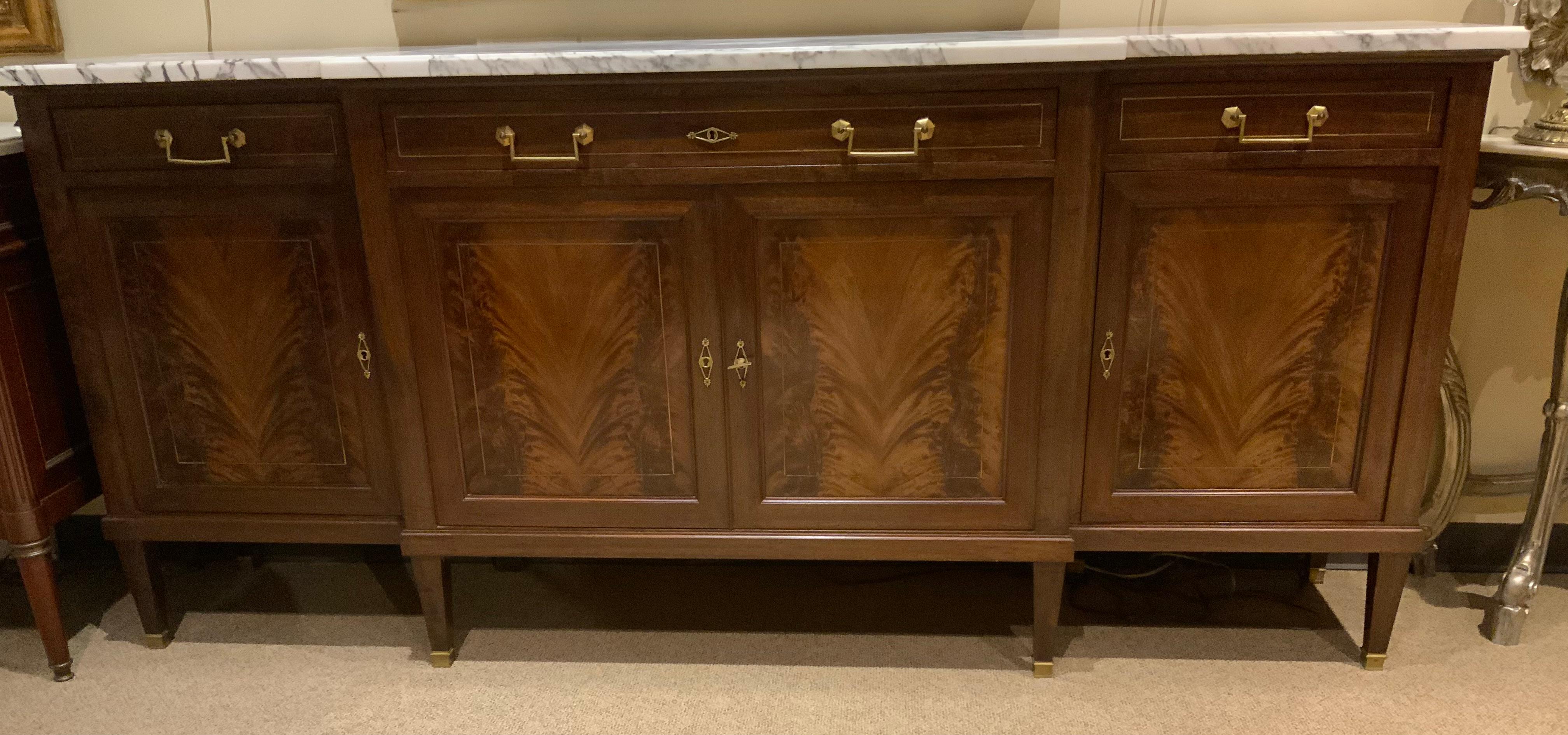 Louis  XVI-Style mahogany sideboard/buffet with white marble top 4