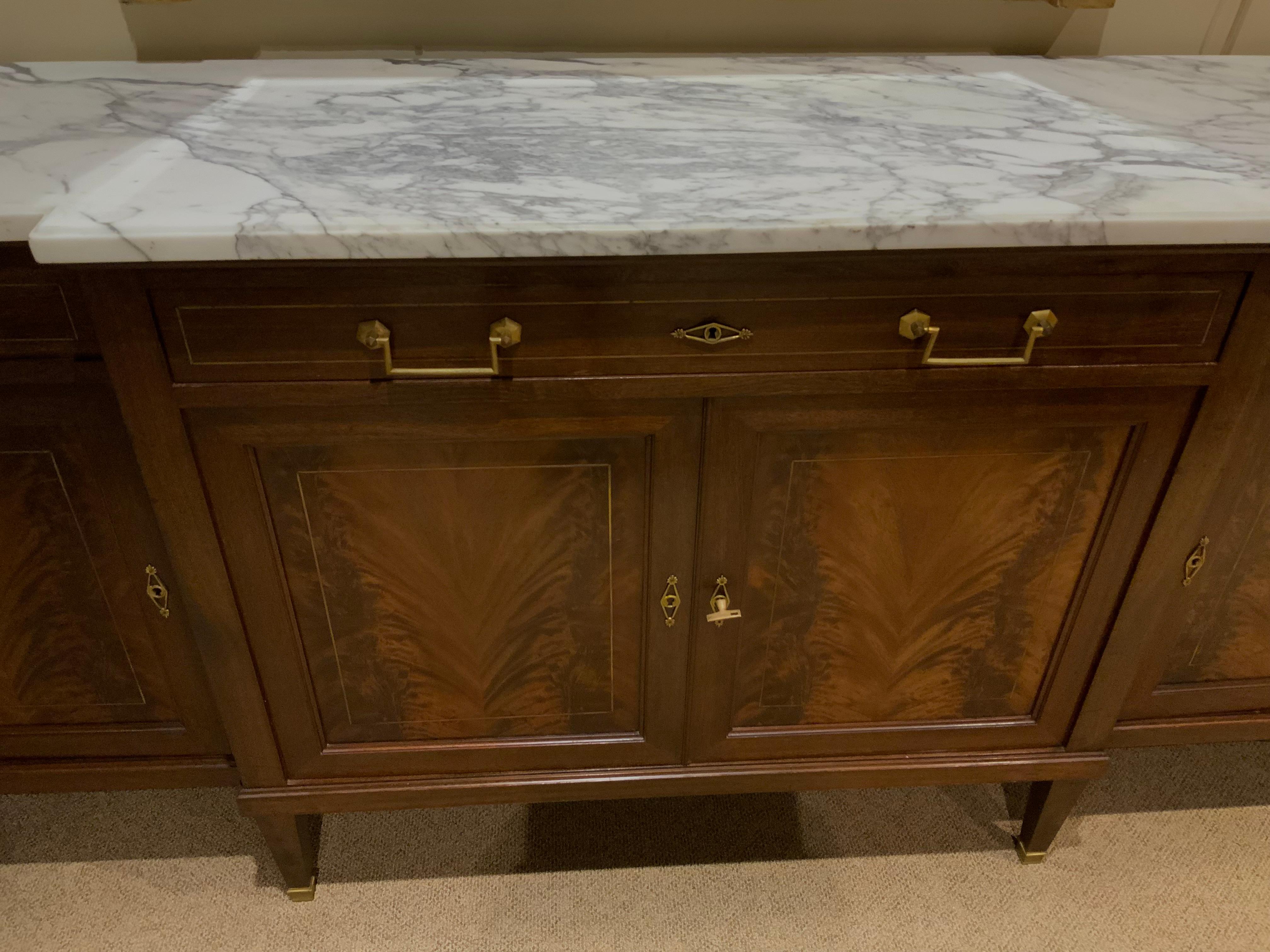 19th Century Louis  XVI-Style mahogany sideboard/buffet with white marble top