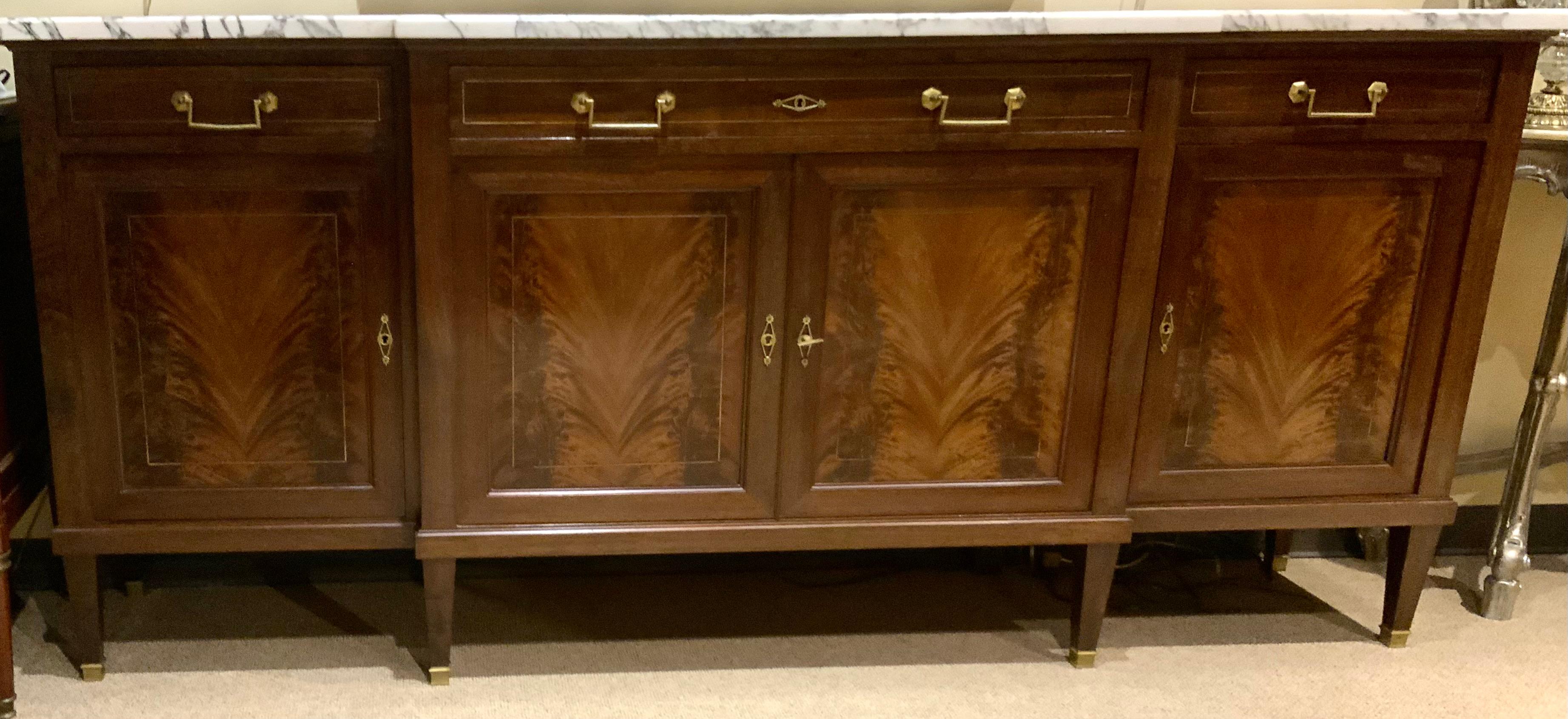 Marble Louis  XVI-Style mahogany sideboard/buffet with white marble top