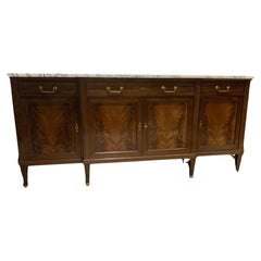 Louis  XVI-Style mahogany sideboard/buffet with white marble top