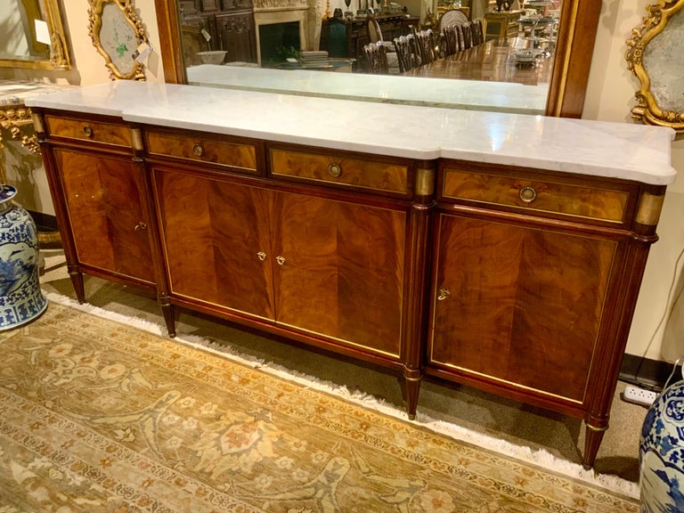 Buffet Style Louis XVI Royal Art Meubles - Marbre Blanc, Bronze, 3 Tiroirs - Blanc 175 Cm