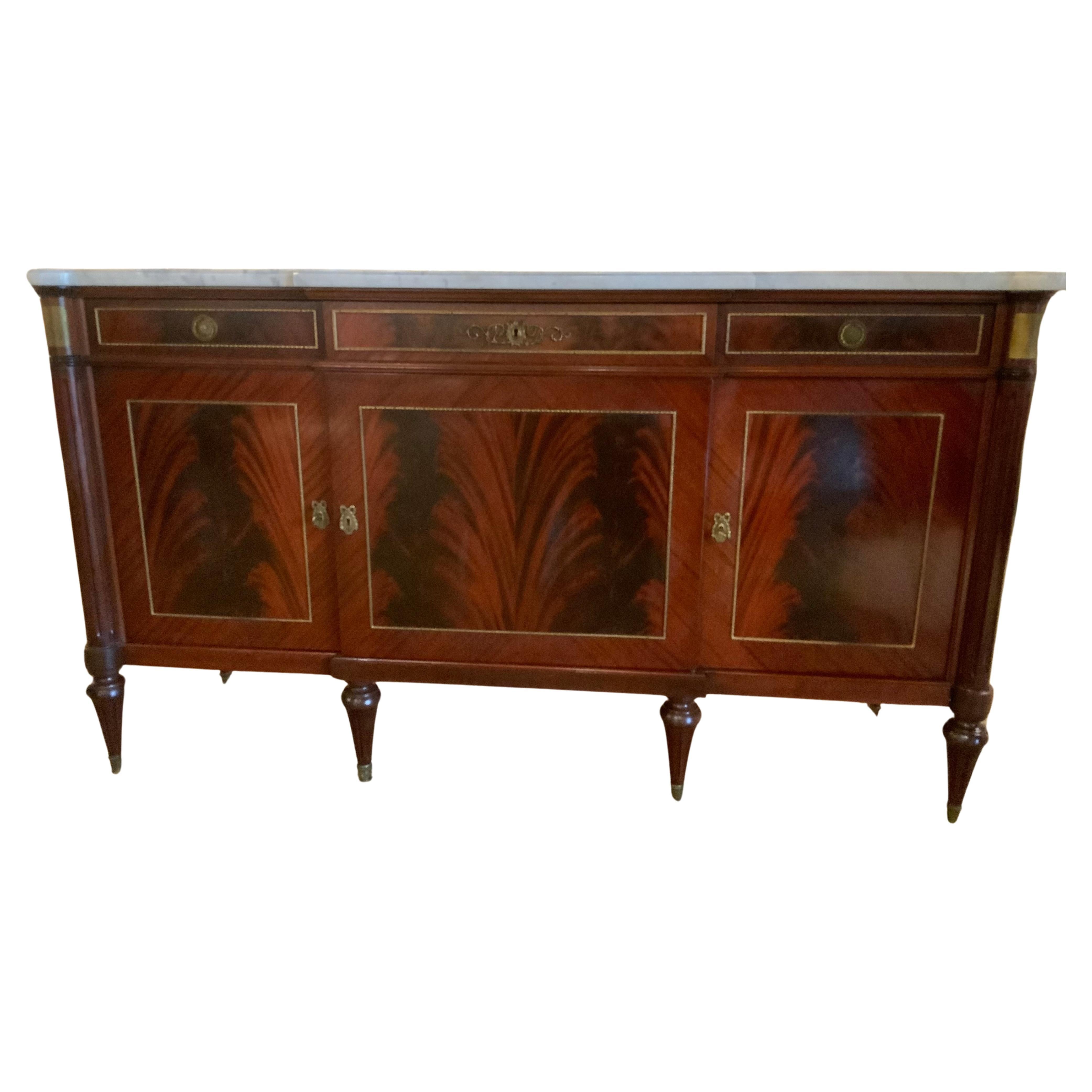Louis XVI-Style mahogany sideboard, with white marble top For Sale