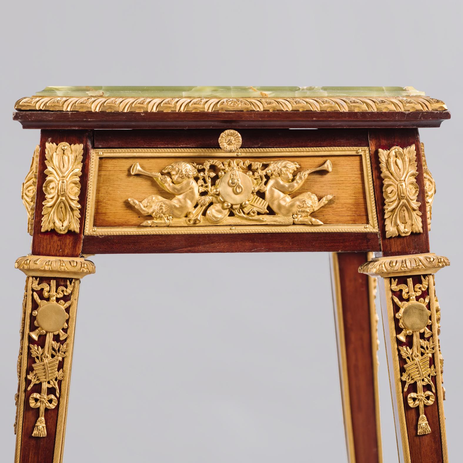 Gilt Louis XVI Style Mahogany Stands Attributed to François Linke, French, circa 1890 For Sale