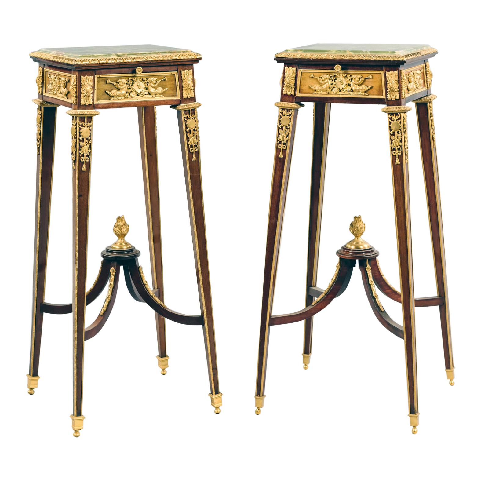 Louis XVI Style Mahogany Stands Attributed to François Linke, French, circa 1890