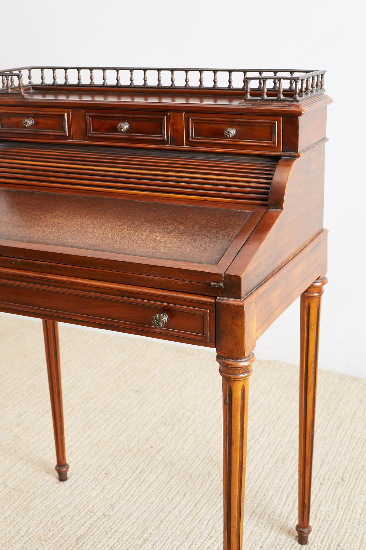 Hand-Crafted Louis XVI Style Mahogany Tambour Writing Table