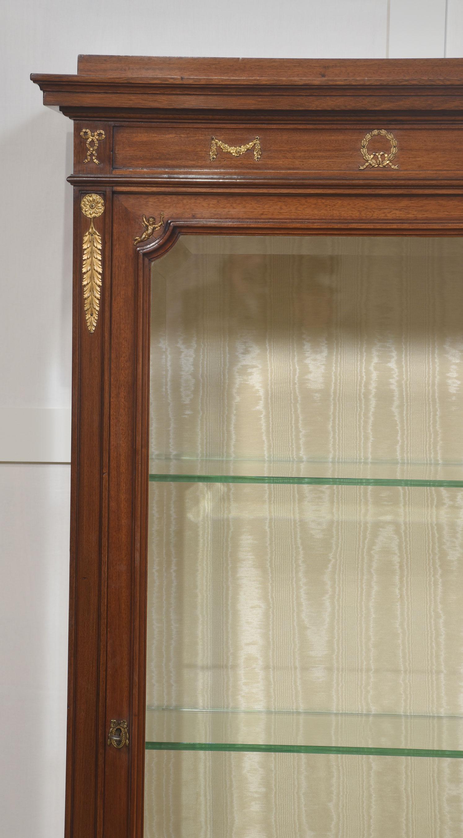 Wood Louis XVI style mahogany vitrine display cabinet For Sale