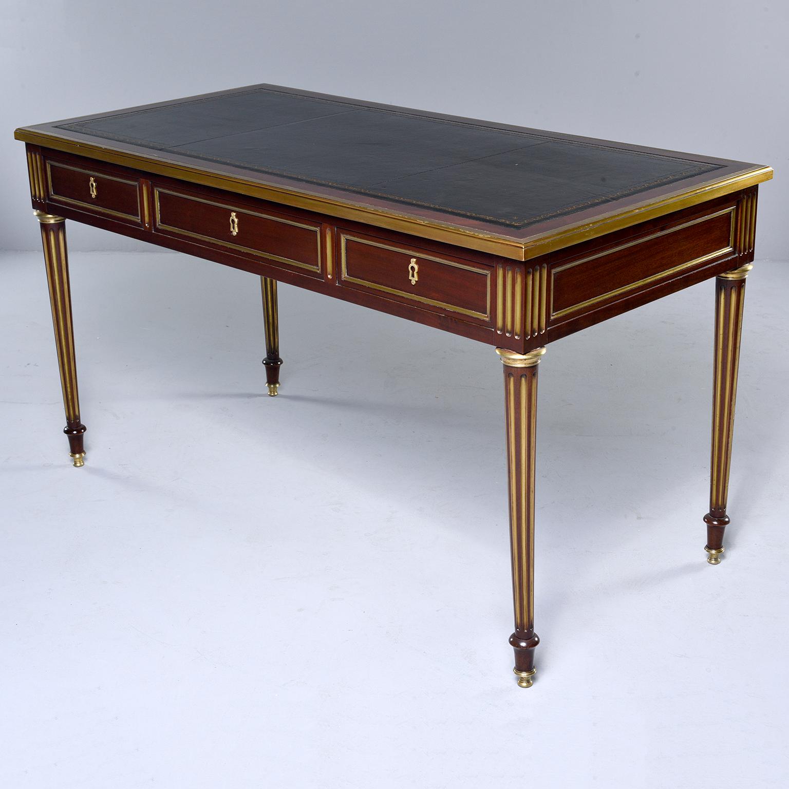 Louis XVI Style Mahogany Writing Desk with Brass Mounts In Good Condition In Troy, MI
