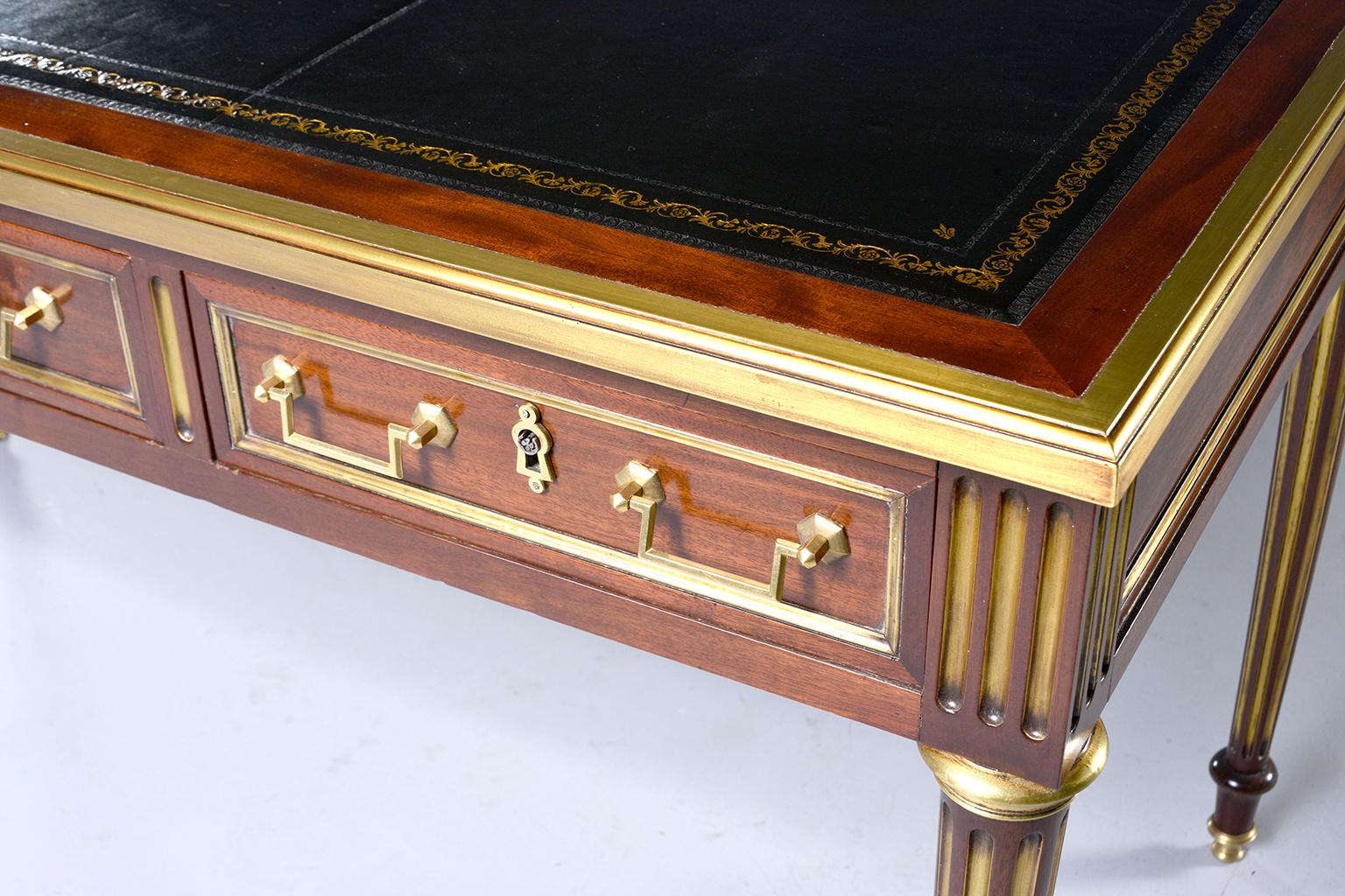 Louis XVI Style Mahogany Writing Desk with Brass Mounts 2