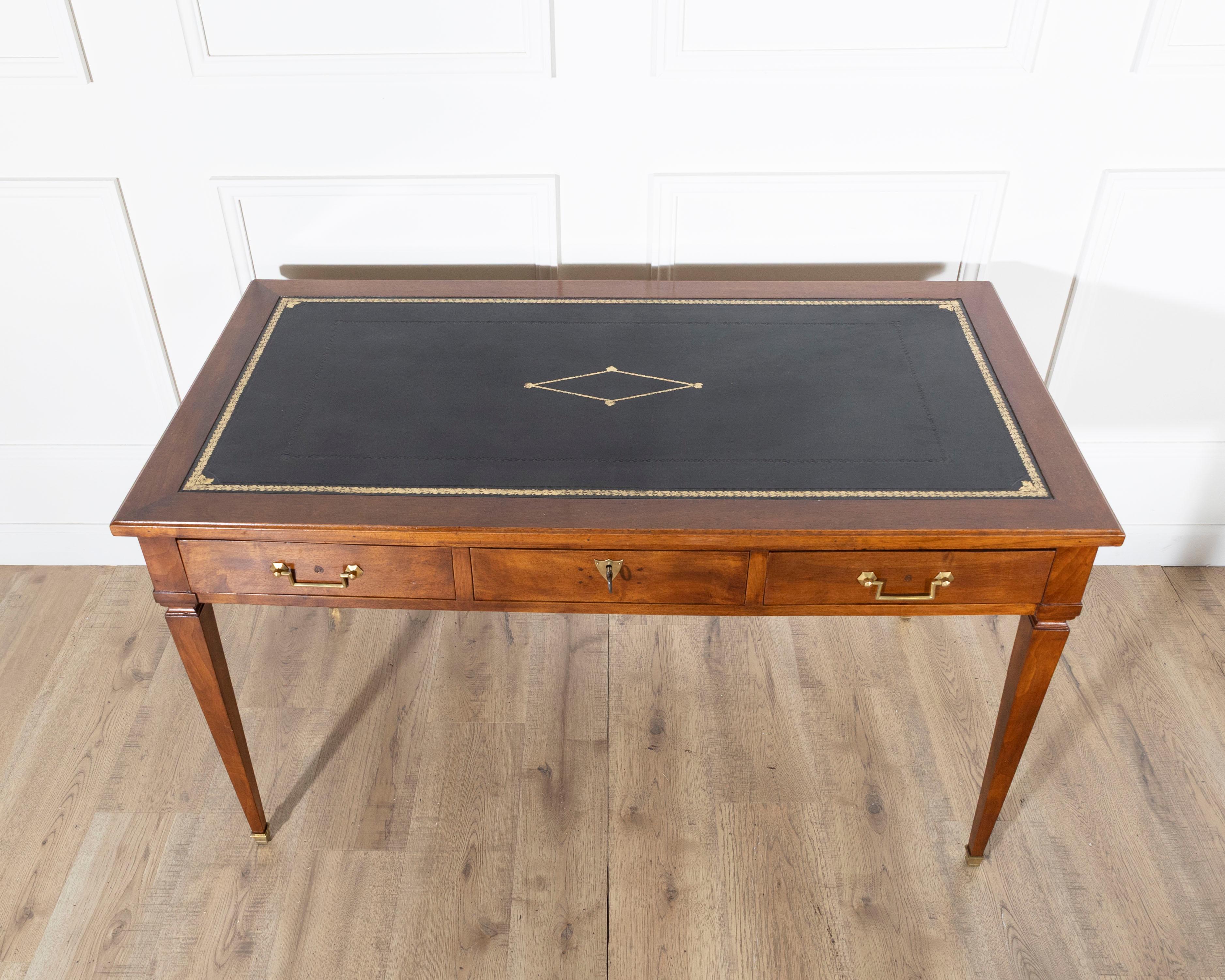 French Louis XVI-Style Mahogany Writing Desk with Leather Top For Sale
