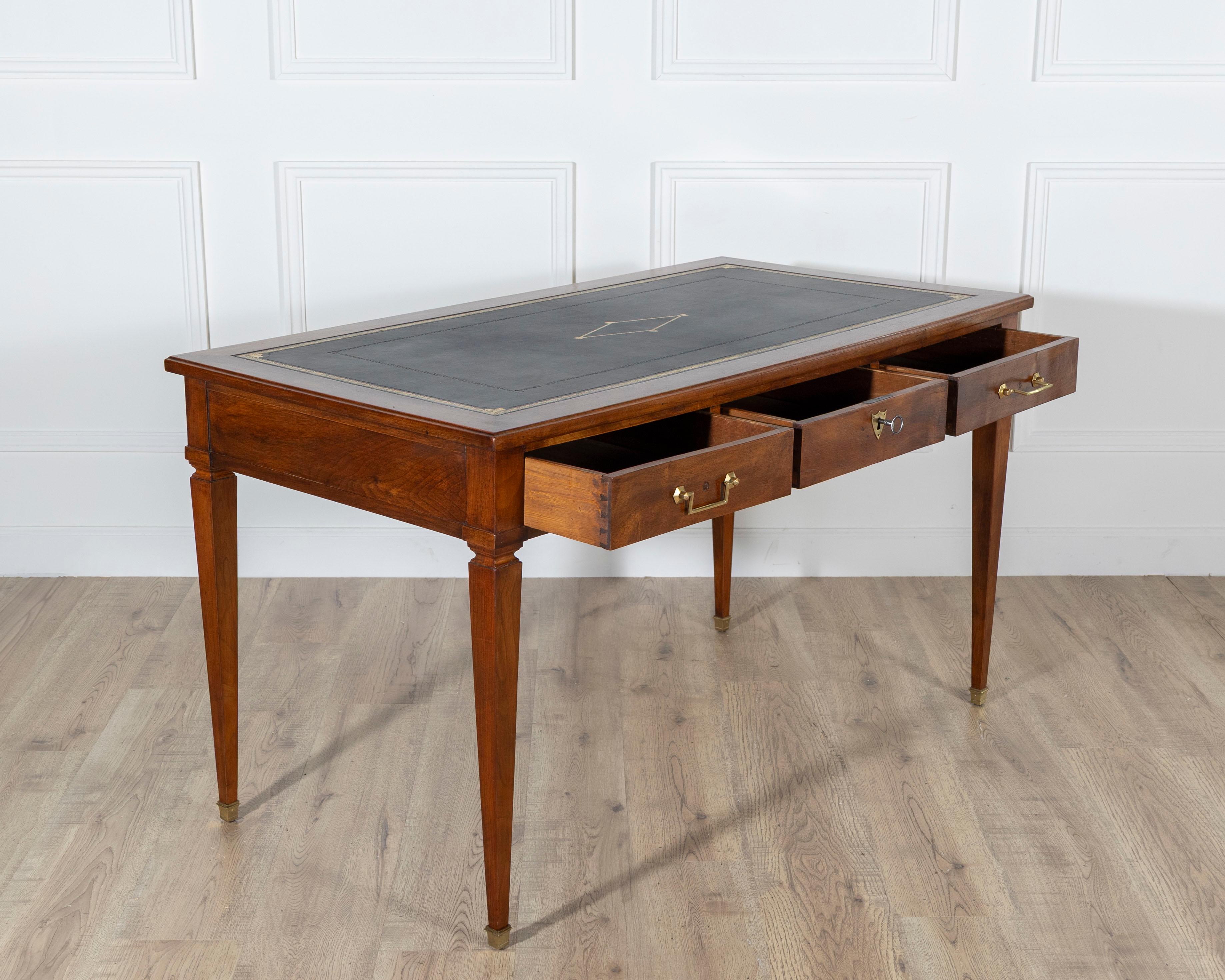 19th Century Louis XVI-Style Mahogany Writing Desk with Leather Top For Sale