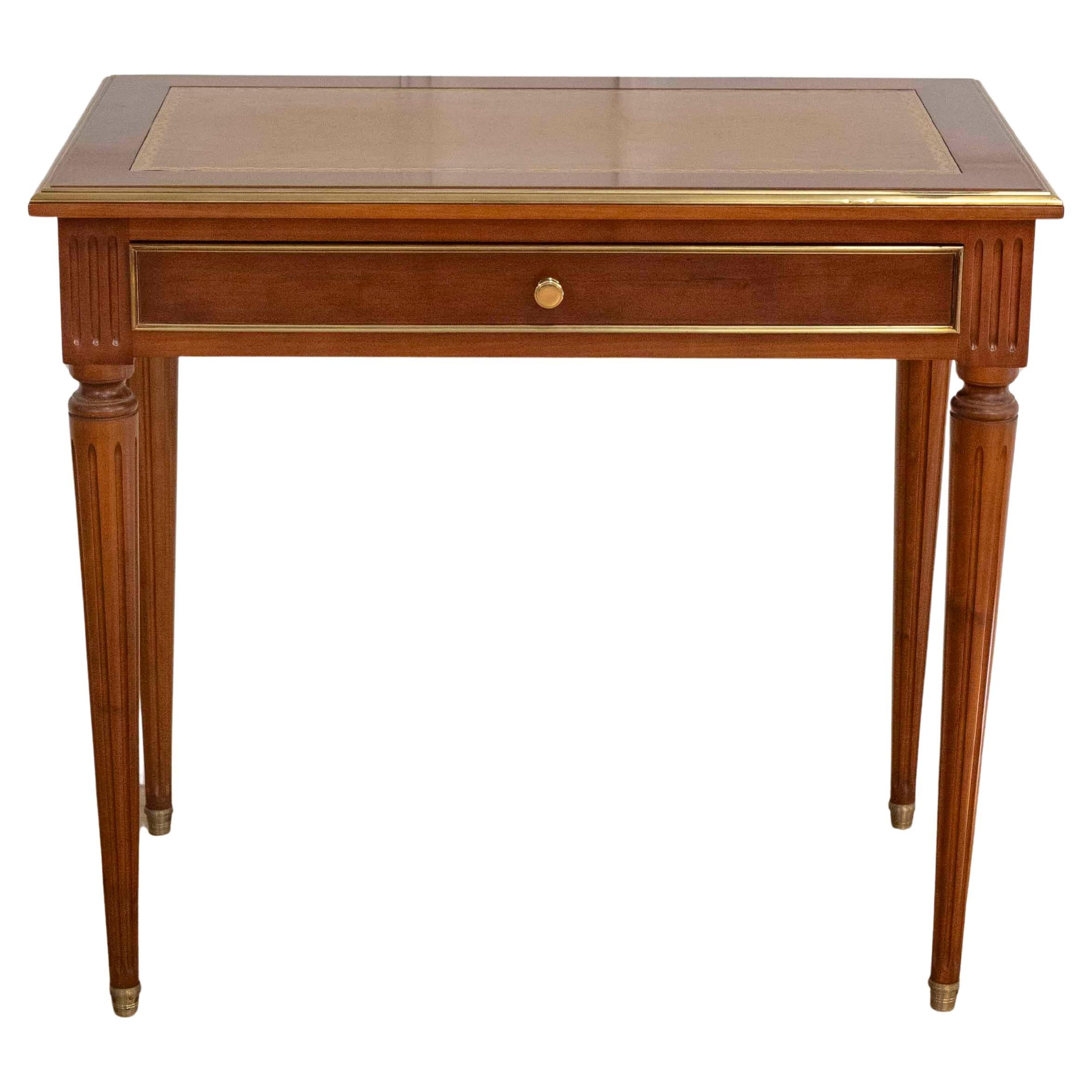 Louis XVI Style Mahogany Writing Desk with Leather Top, Mid-20th Century