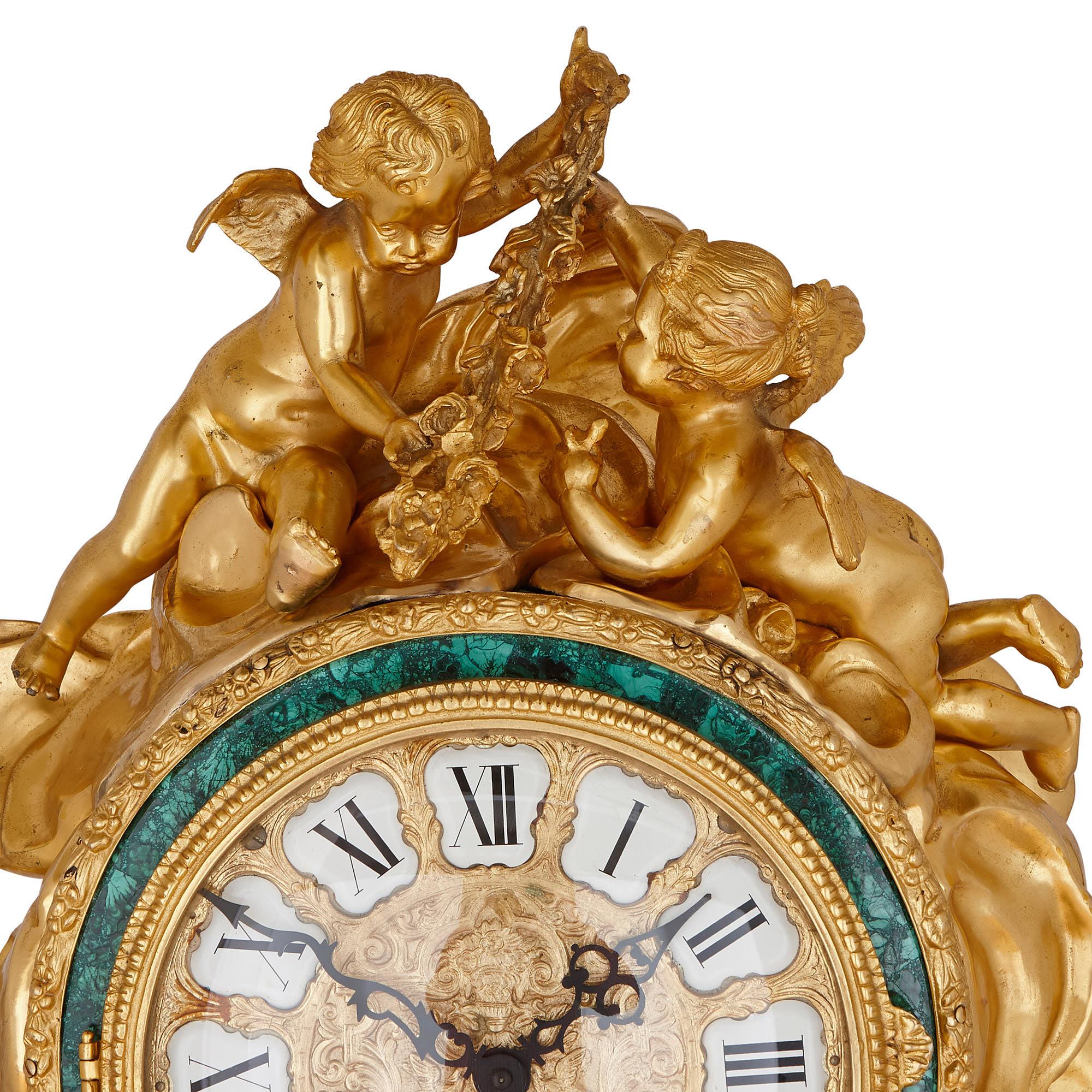 Louis XVI Style Malachite and Gilt Bronze Longcase Clock In Good Condition In London, GB