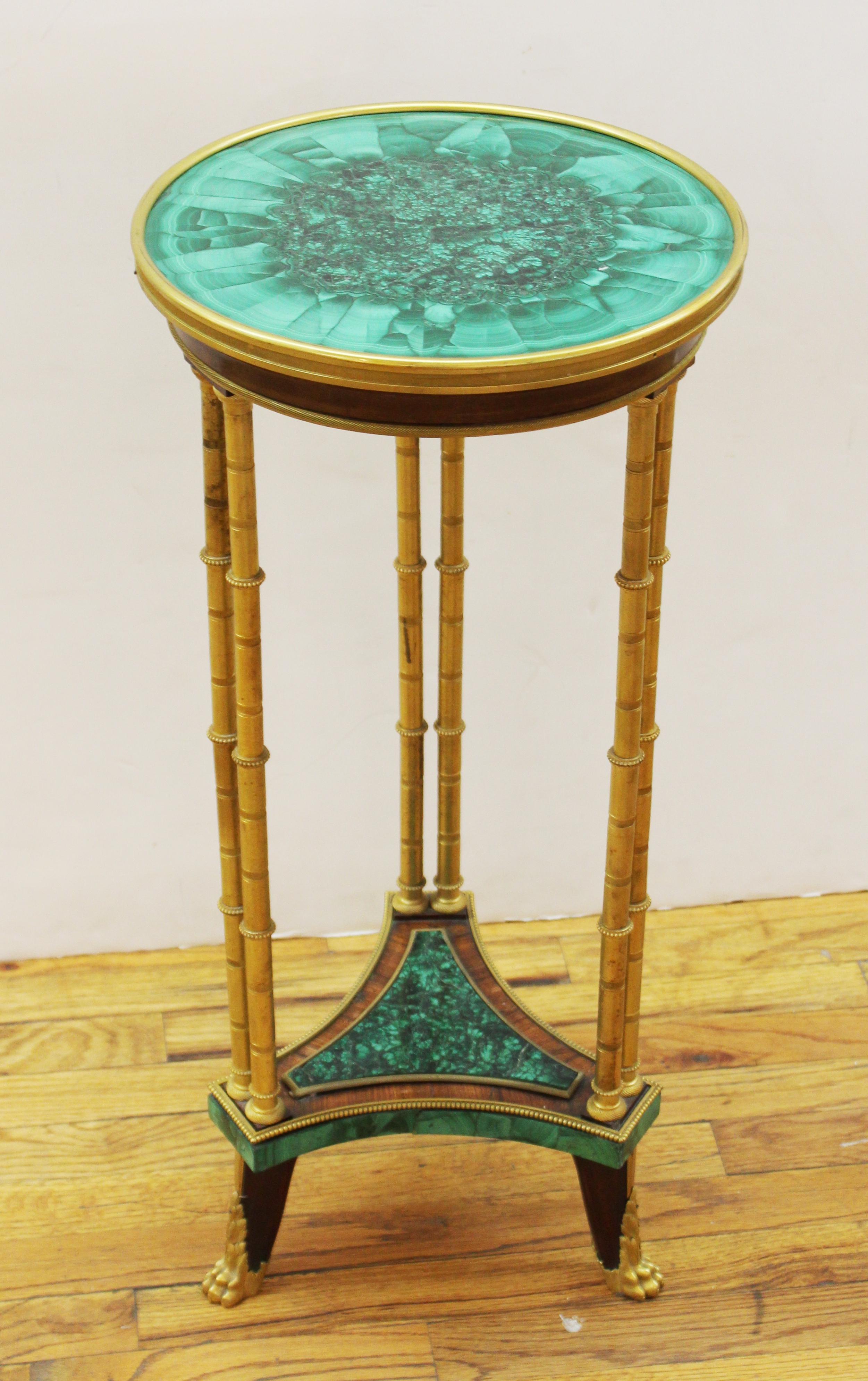 French Louis XVI Style Malachite Gueridon Table