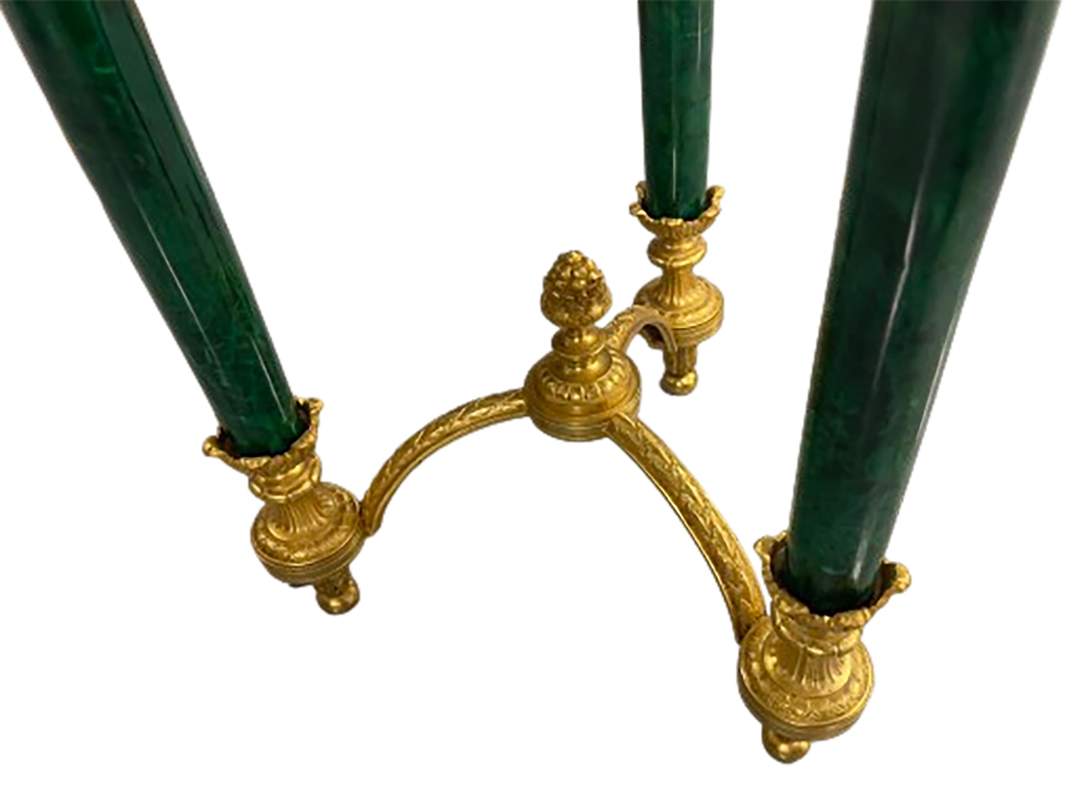 French Louis XVI Style Malachite Occasional Table with Ormolu an Apron of Bell Flowers For Sale