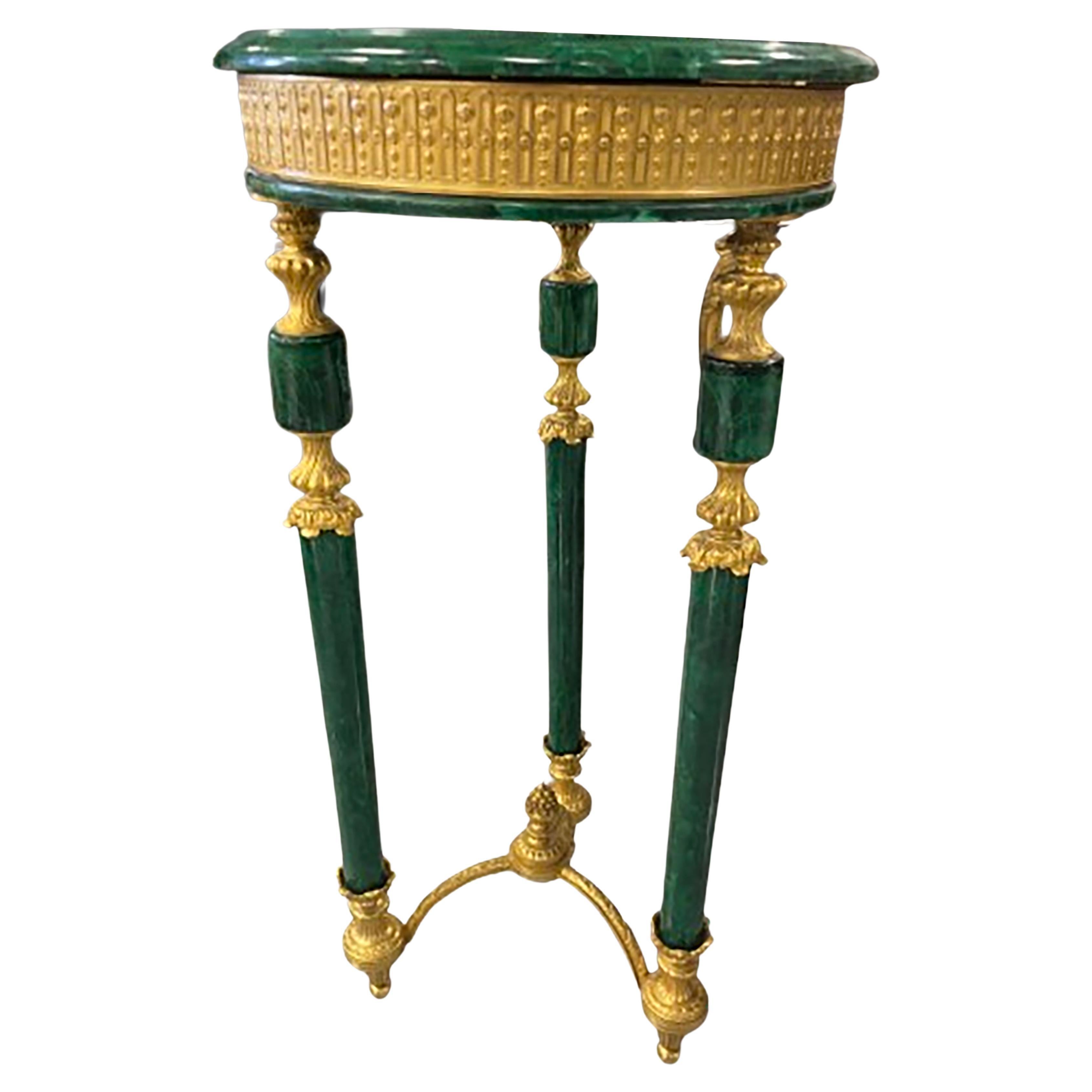 Louis XVI Style Malachite Occasional Table with Ormolu an Apron of Bell Flowers For Sale