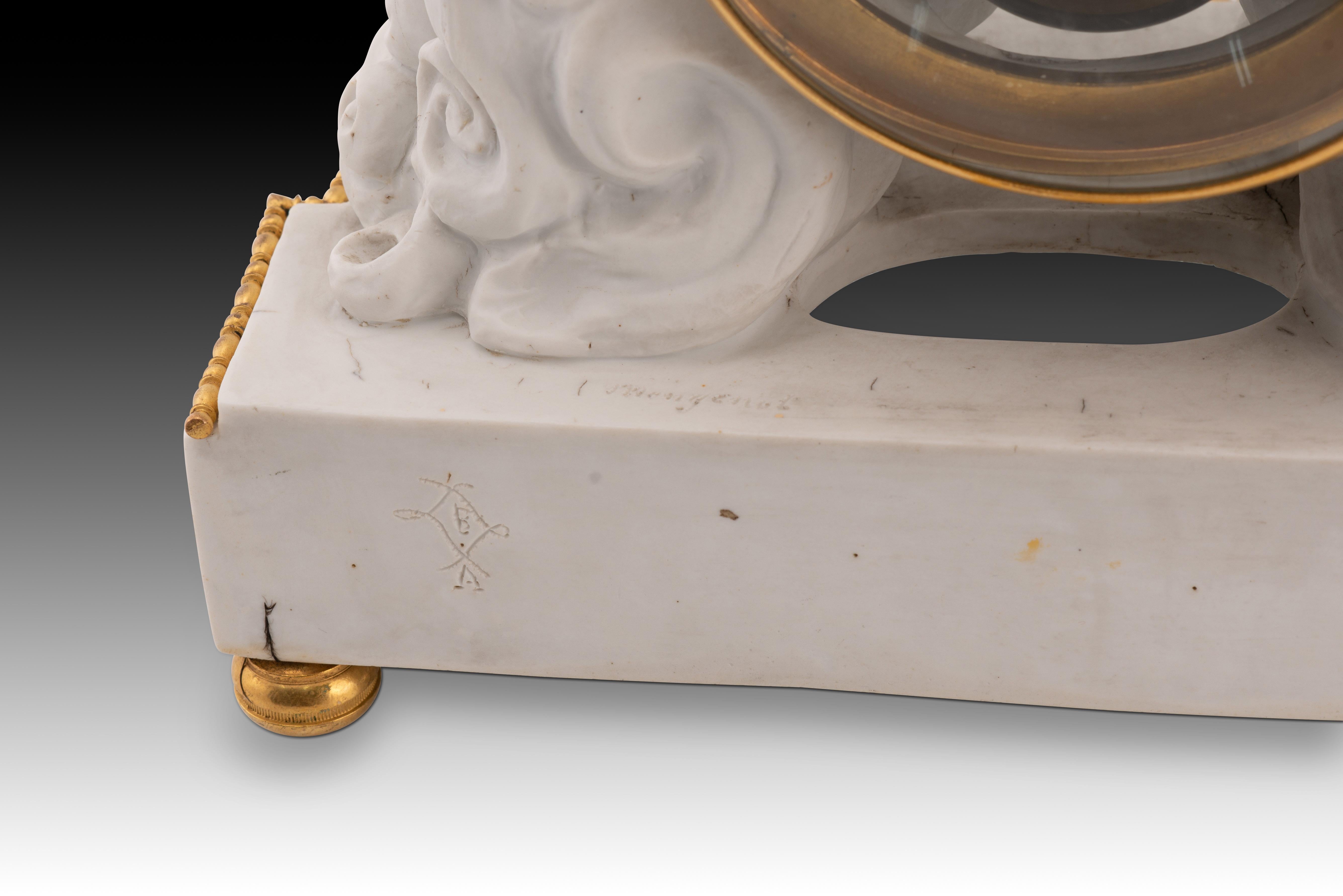 Other Louis XVI style mantel clock. Biscuit, metal, glass. Crosnier, Paris, France For Sale
