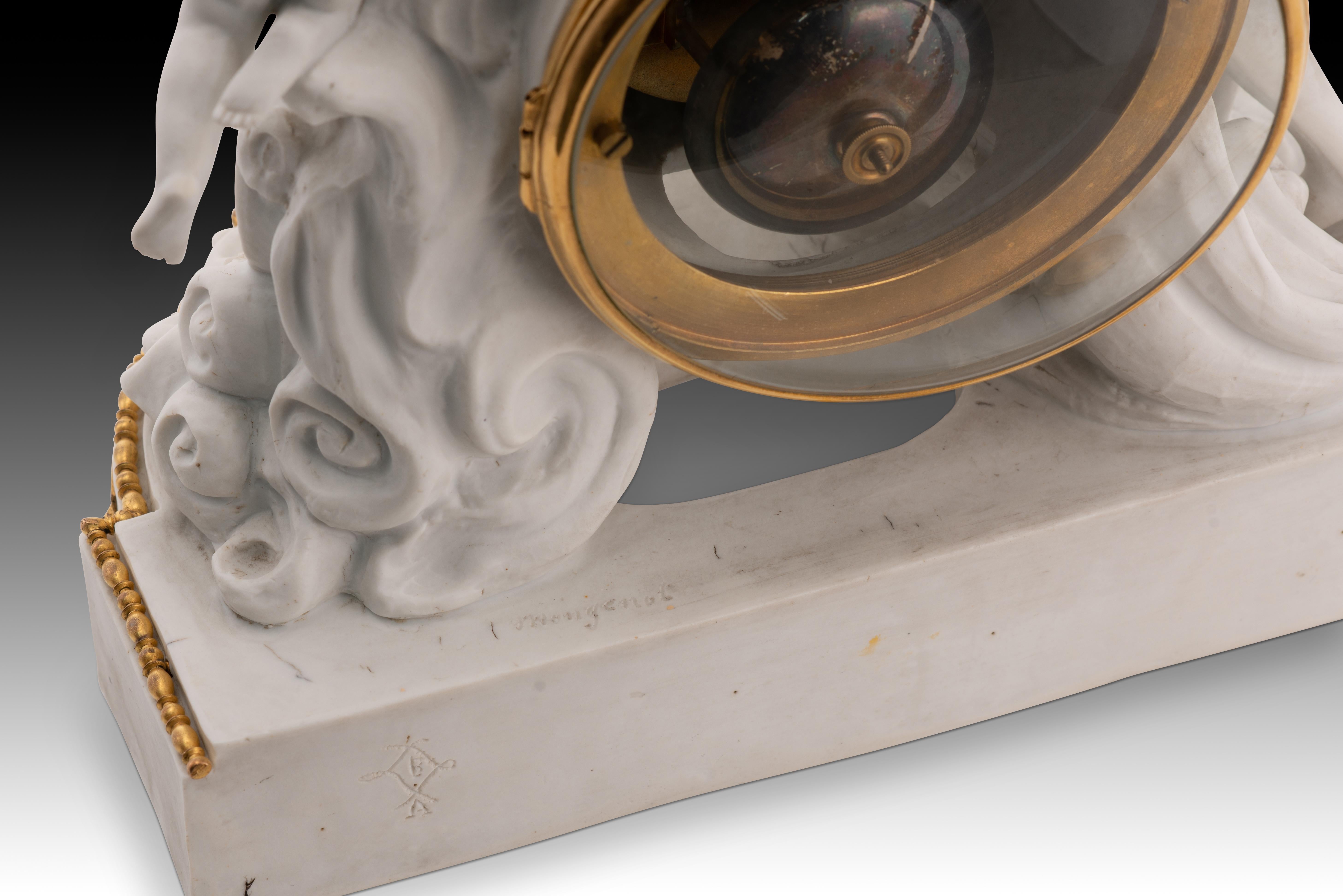 Louis XVI style mantel clock. Biscuit, metal, glass. Crosnier, Paris, France For Sale 1