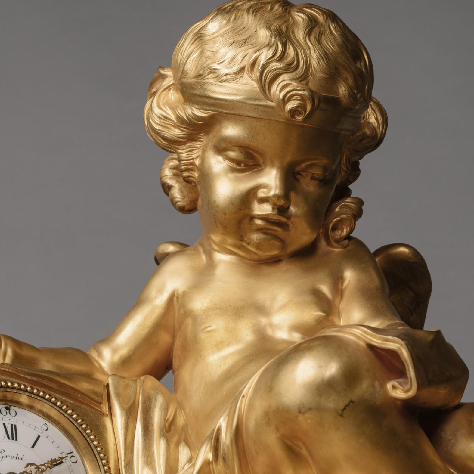 Gilt Louis XVI Style Mantel Clock, by Grohé Frères For Sale