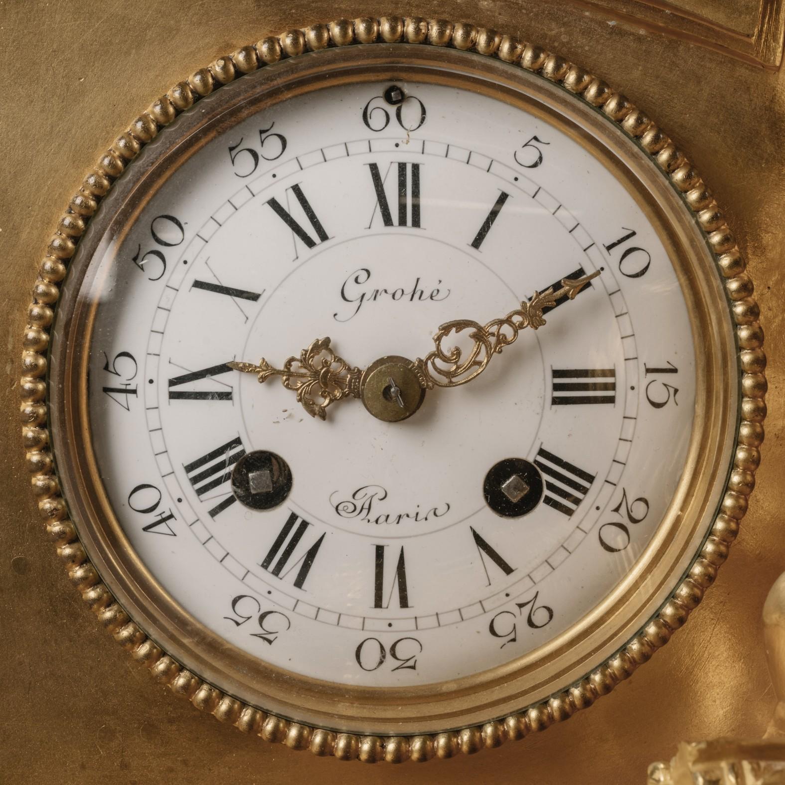 Bronze Louis XVI Style Mantel Clock, by Grohé Frères For Sale