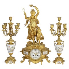 Louis XVI Style Mantel Clock Set, 19th Century, by Rollin, Paris