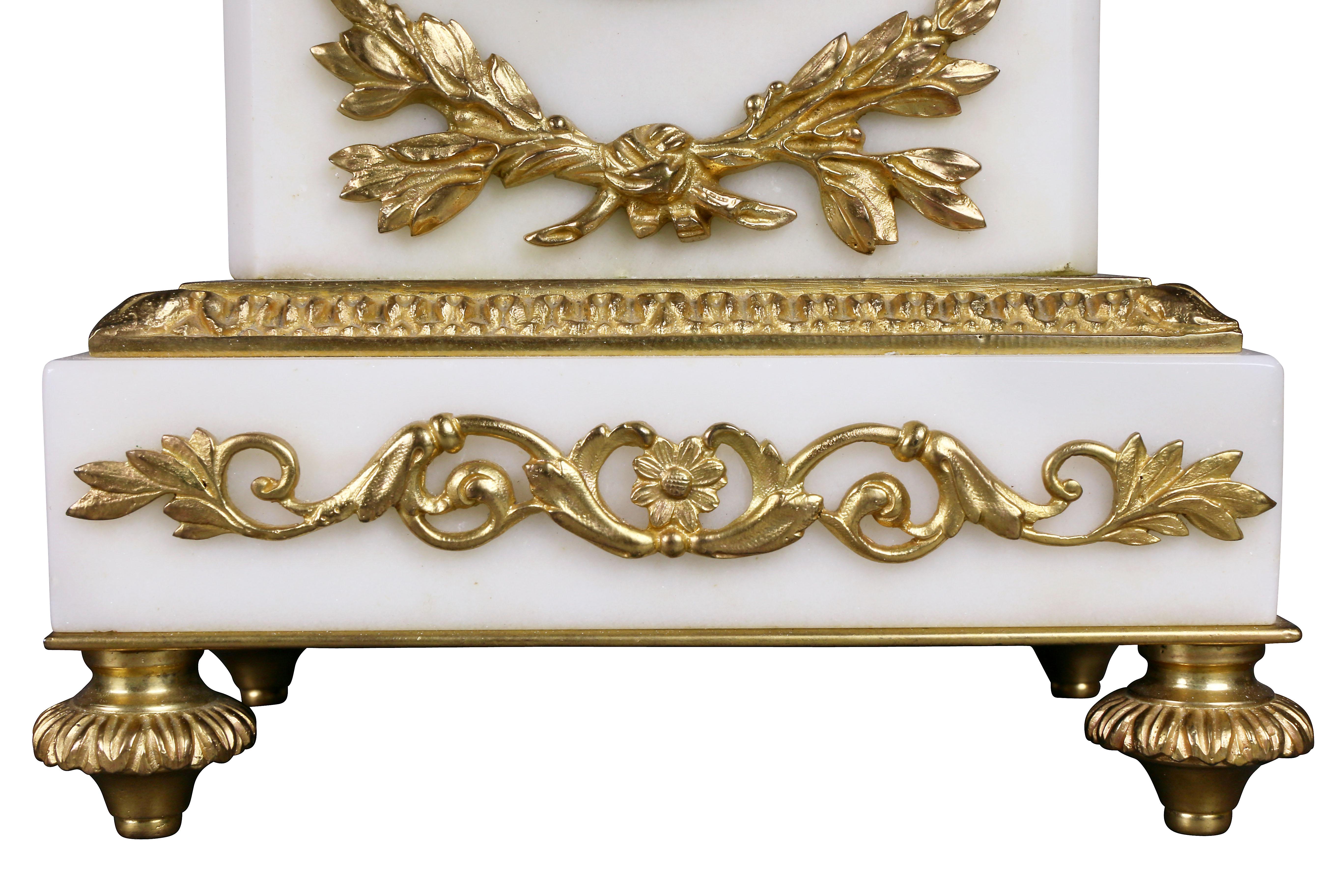 Louis XVI Style Marble and Bronze Clock Garniture For Sale 1