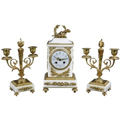 Reloj de mármol y bronce estilo Luis XVI Garniture