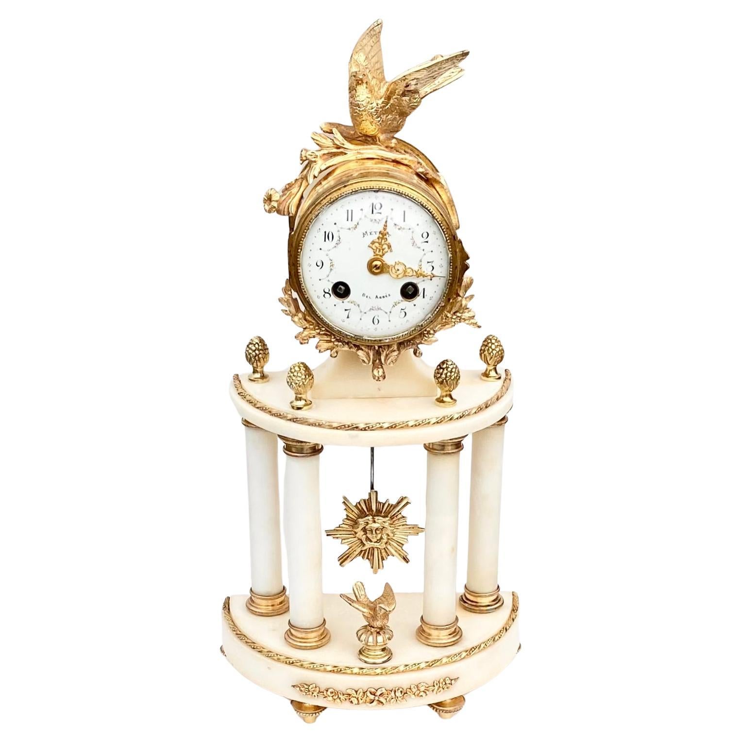 Louis XVI Style Marble and Gilded Bronze Sun King Pendulum  For Sale