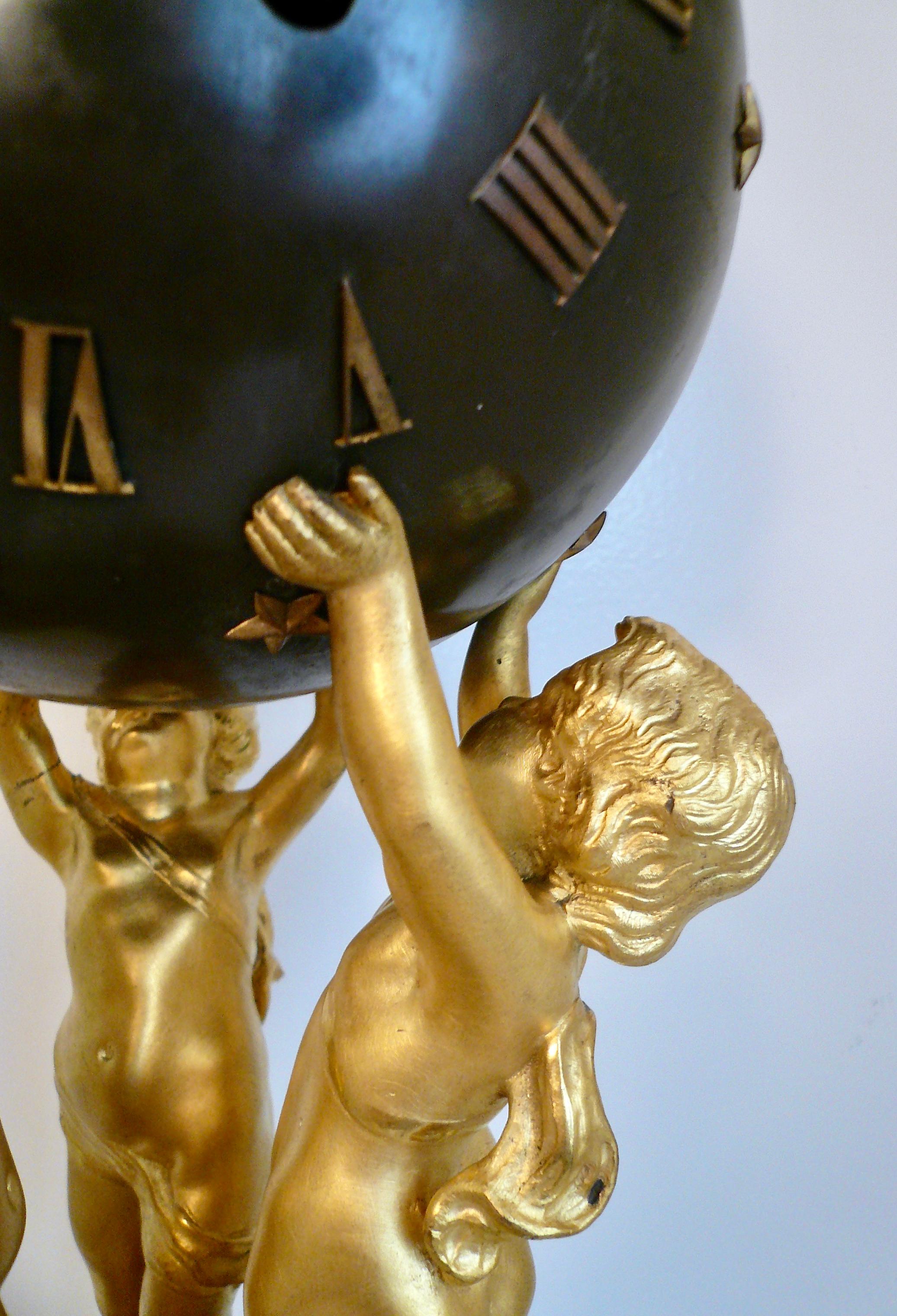 Louis XVI Style Marble and Gilt Bronze Sphere Form Clock by Samuel Marte  For Sale 3