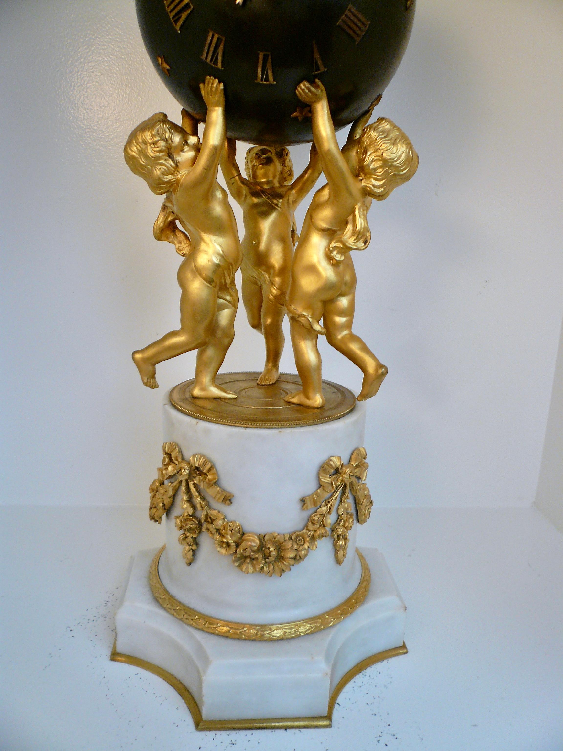 Louis XVI Style Marble and Gilt Bronze Sphere Form Clock by Samuel Marte  For Sale 6