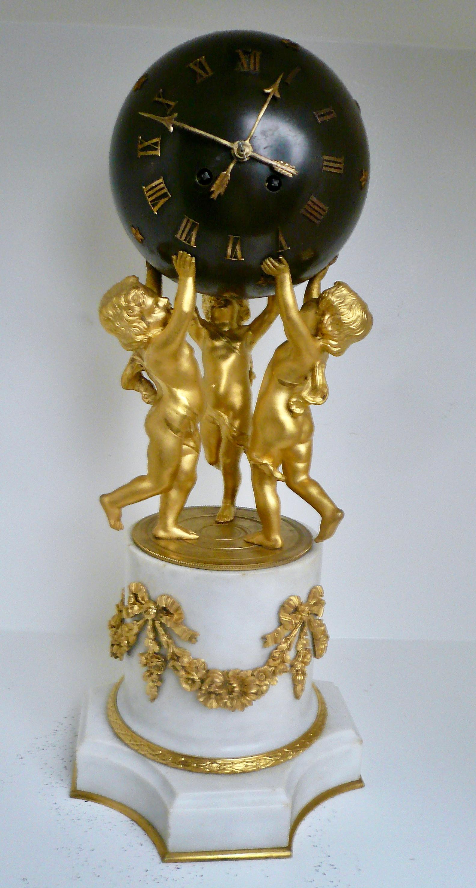 Louis XVI Style Marble and Gilt Bronze Sphere Form Clock by Samuel Marte  For Sale 7