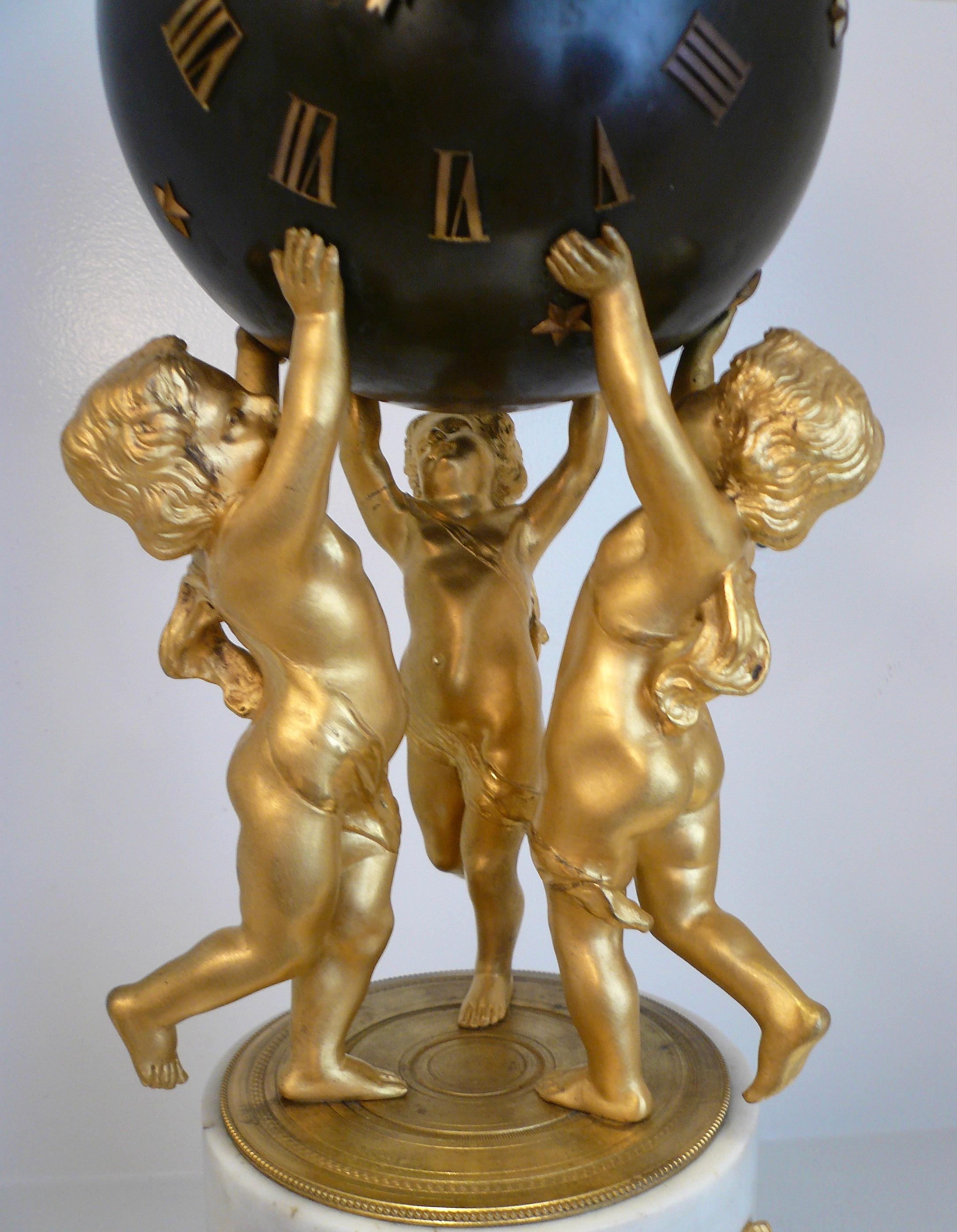 French Louis XVI Style Marble and Gilt Bronze Sphere Form Clock by Samuel Marte  For Sale