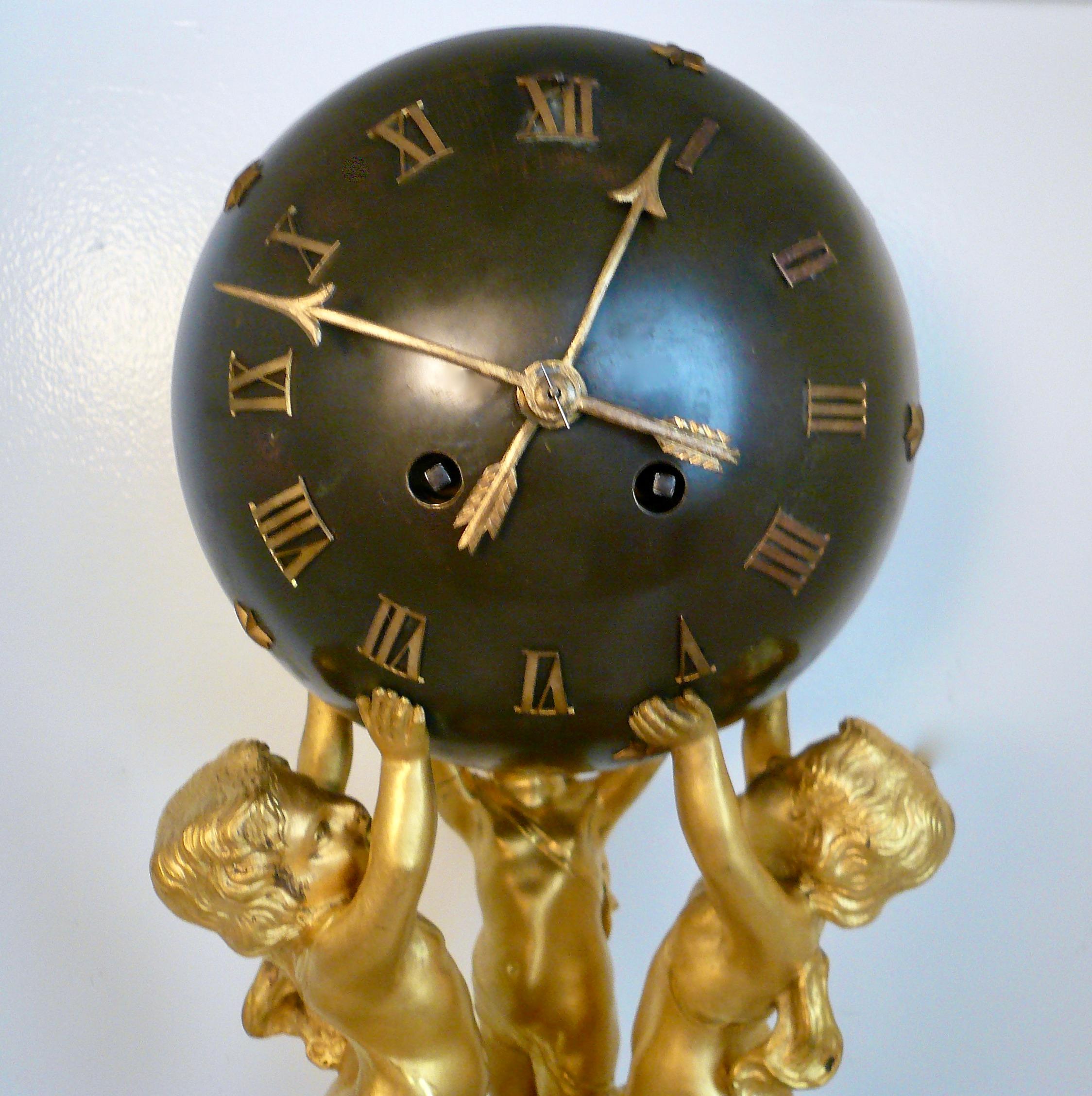 Ormolu Louis XVI Style Marble and Gilt Bronze Sphere Form Clock by Samuel Marte  For Sale