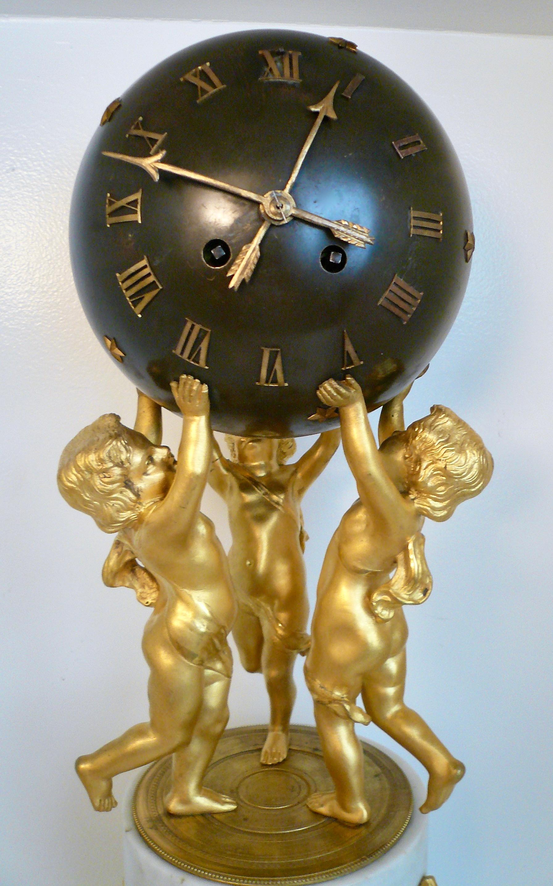 Louis XVI Style Marble and Gilt Bronze Sphere Form Clock by Samuel Marte  For Sale 1