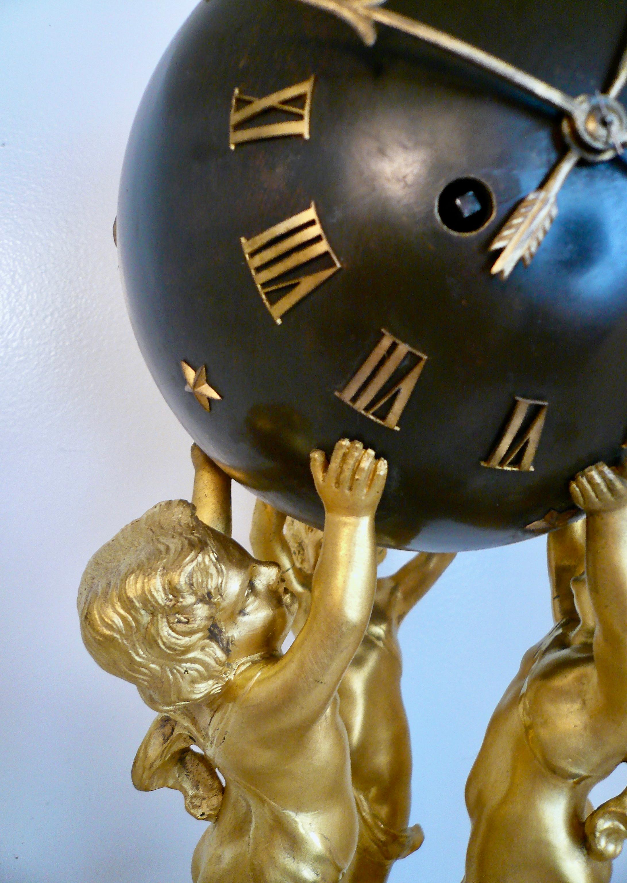 Louis XVI Style Marble and Gilt Bronze Sphere Form Clock by Samuel Marte  For Sale 2