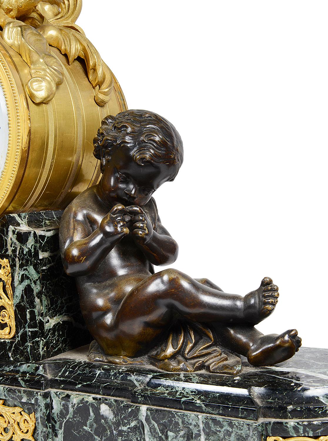 French Louis XVI Style Marble and Ormolu Mantel Clock, 19th Century