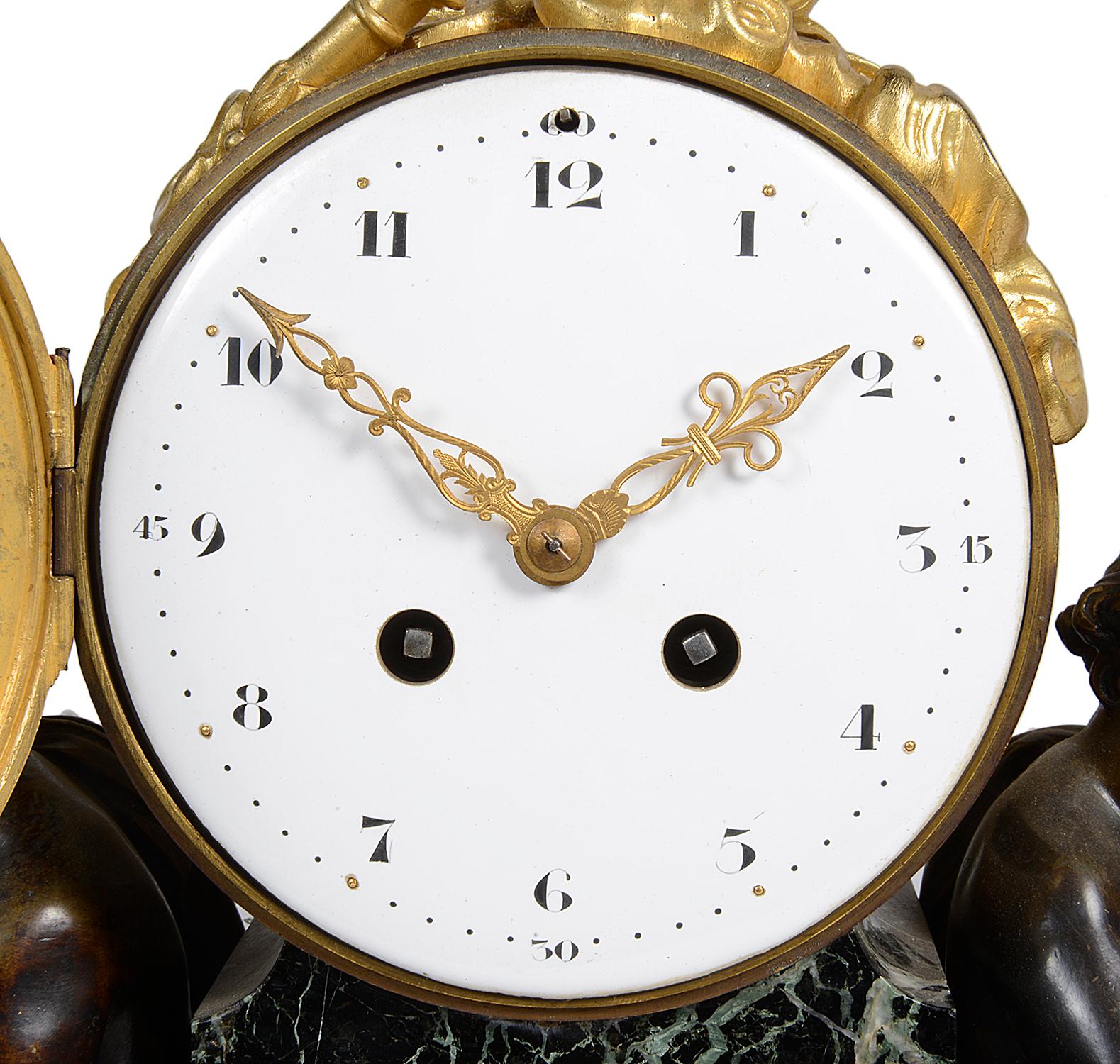 Bronze Louis XVI Style Marble and Ormolu Mantel Clock, 19th Century