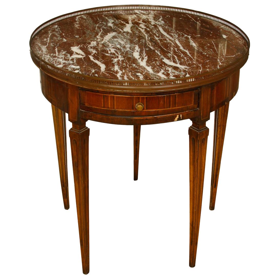 Louis XVI Style Marble Bouillotte Table with Inlay