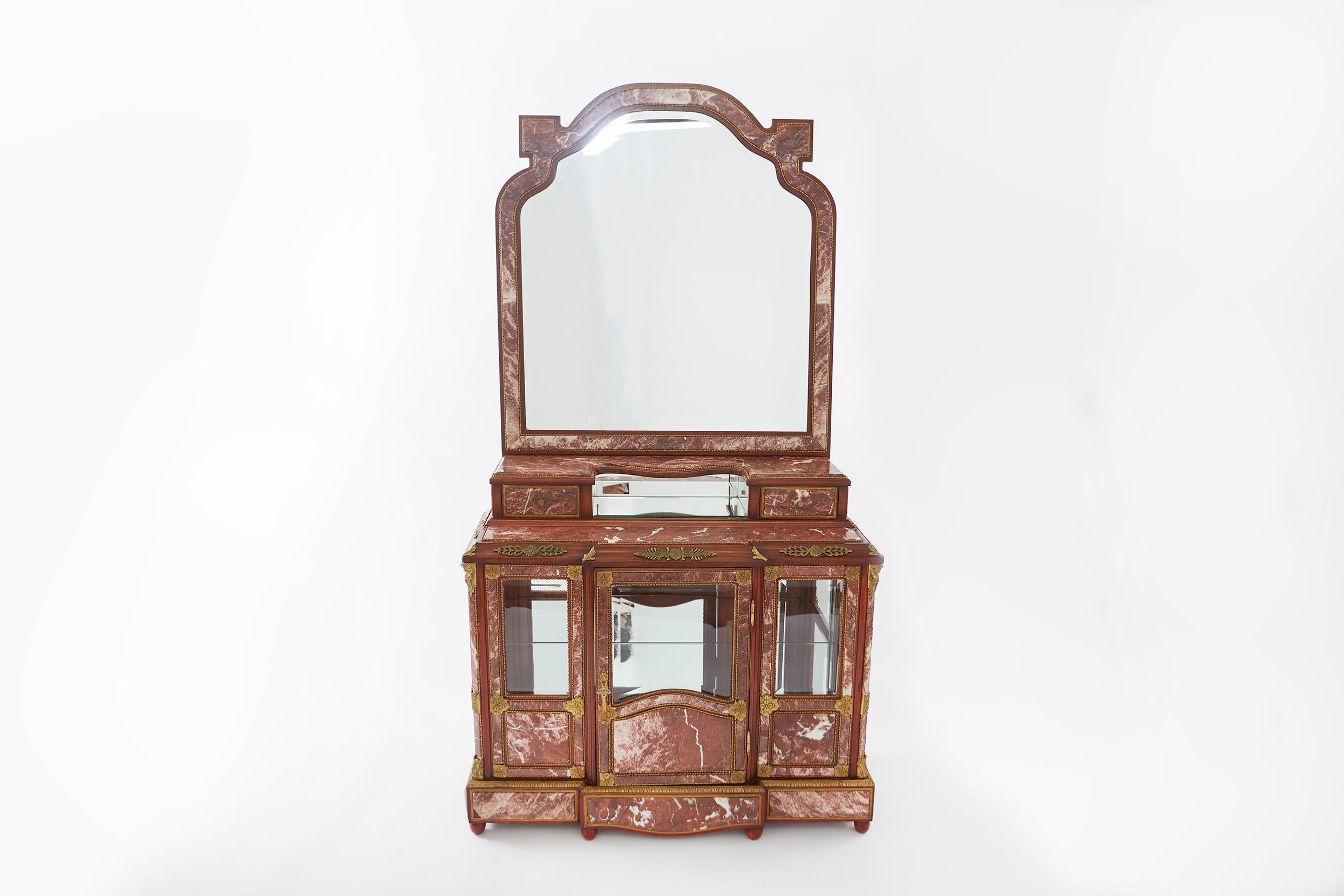 Louis XVI Style Marble / Bronze Mounted Mahogany Cabinet For Sale 8