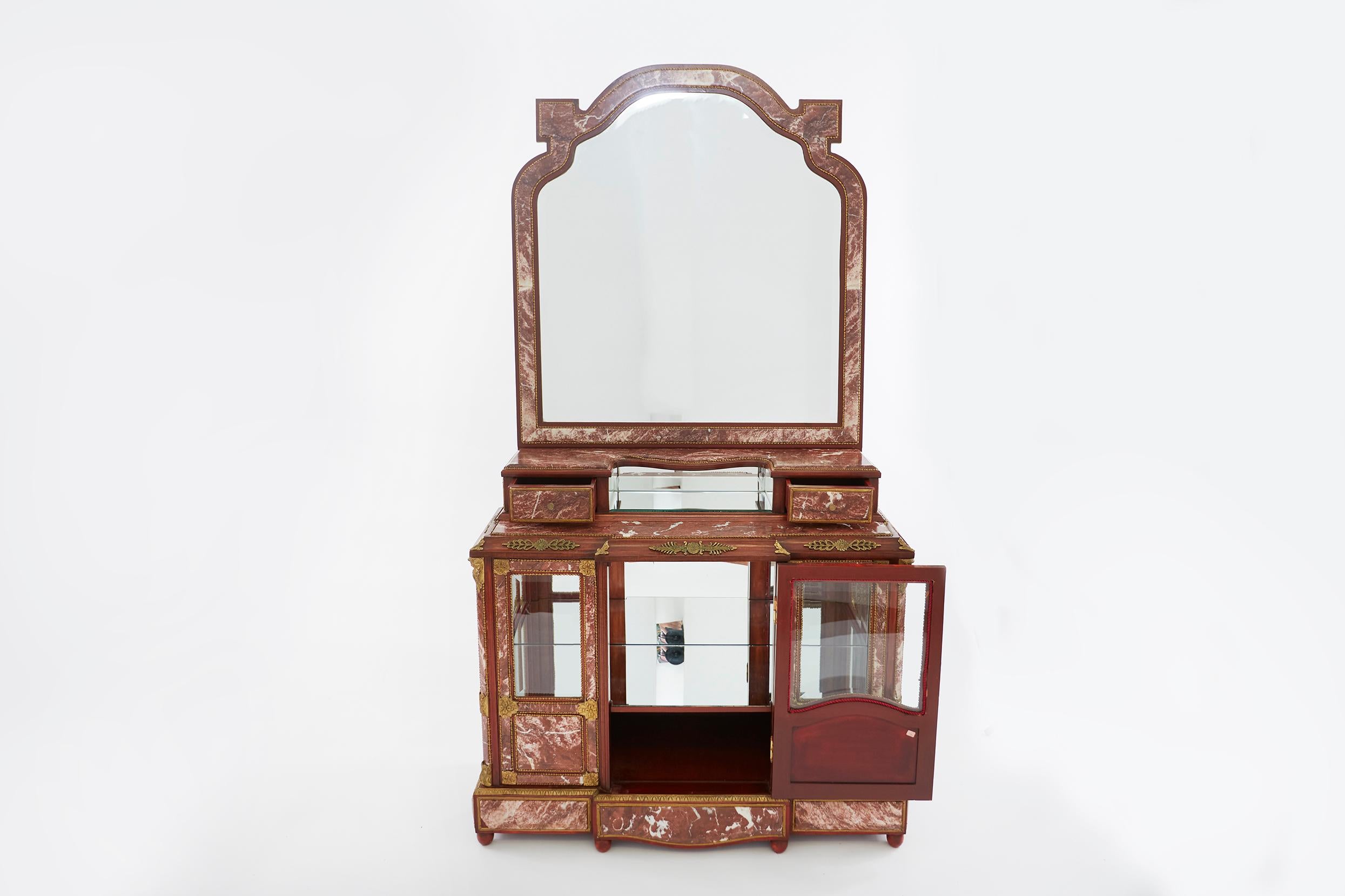 20th Century Louis XVI Style Marble / Bronze Mounted Mahogany Cabinet For Sale