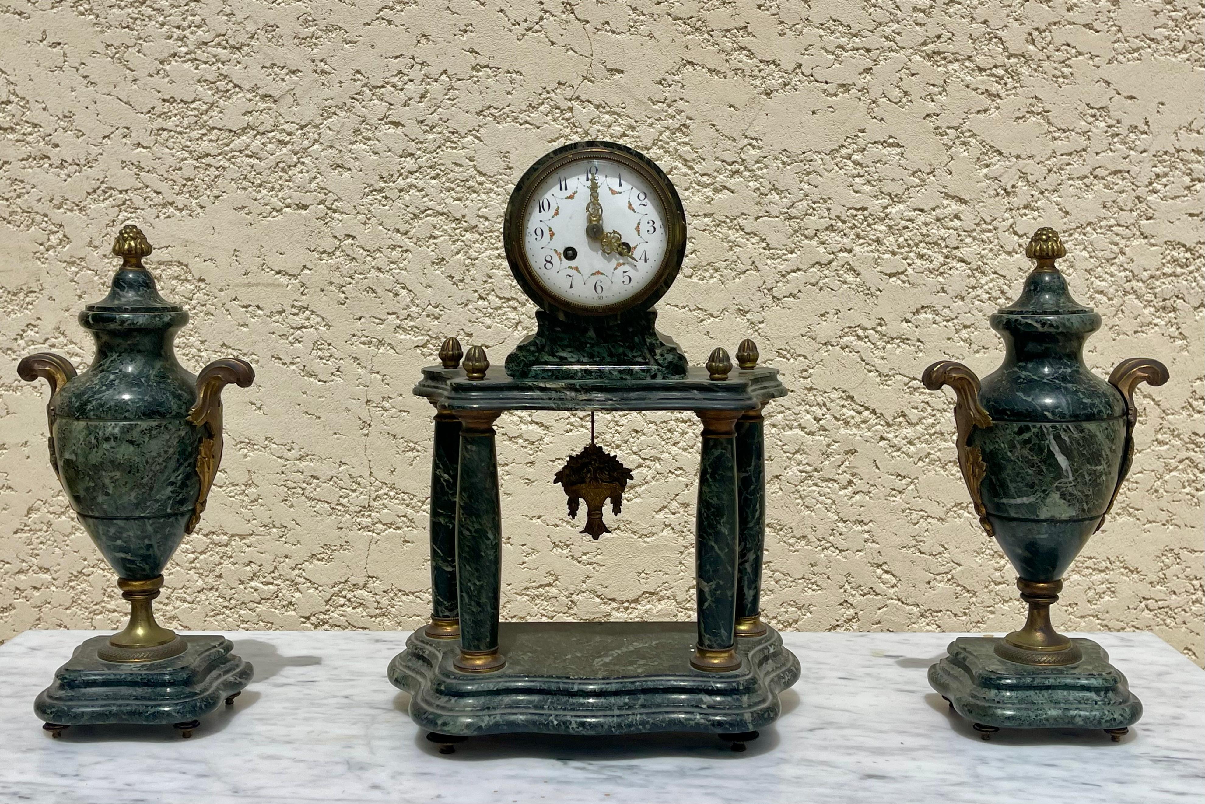 Louis XVI Style Marble Clock Set For Sale 12