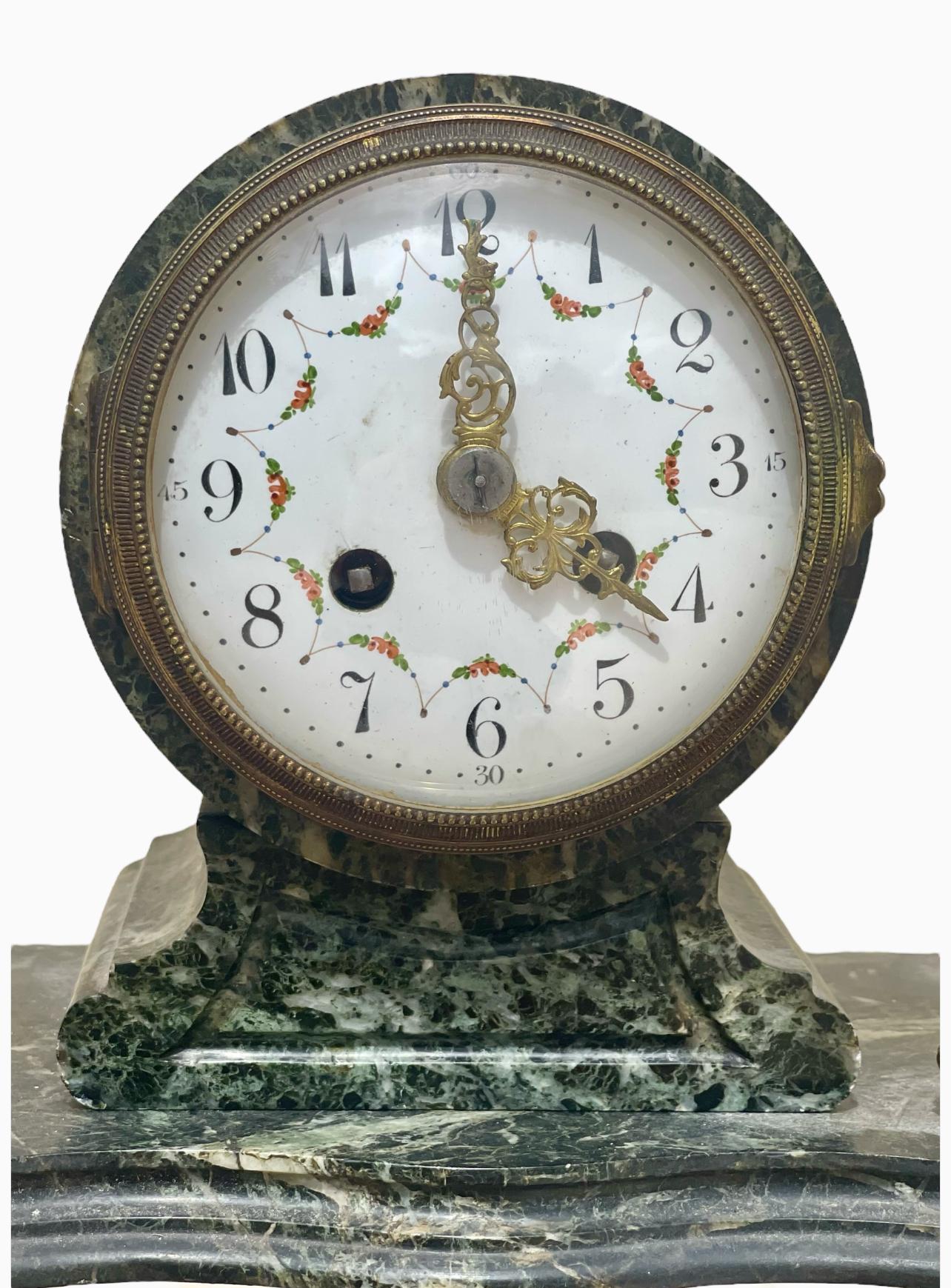 French Louis XVI Style Marble Clock Set For Sale