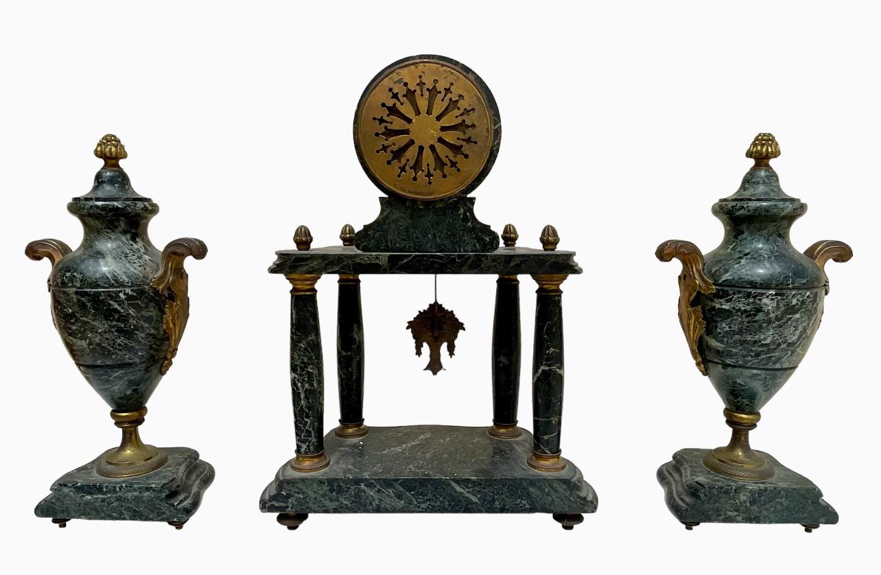 Louis XVI Style Marble Clock Set For Sale 4